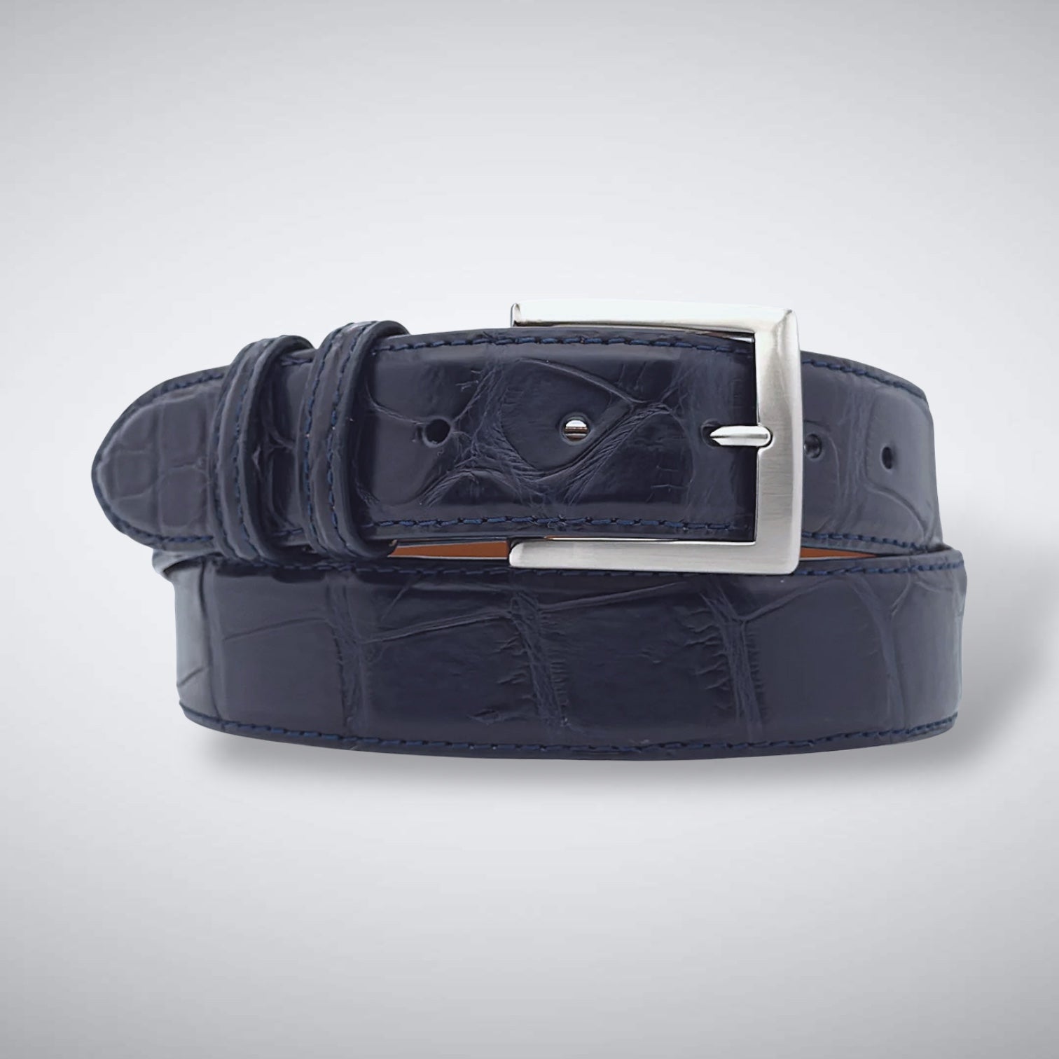 Matte Single-Piece American Alligator Belt: Navy