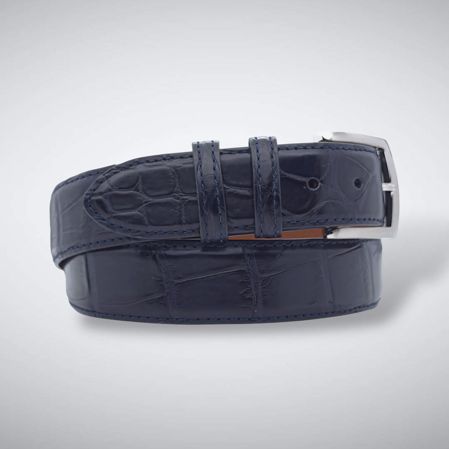 Matte Single-Piece American Alligator Belt: Navy