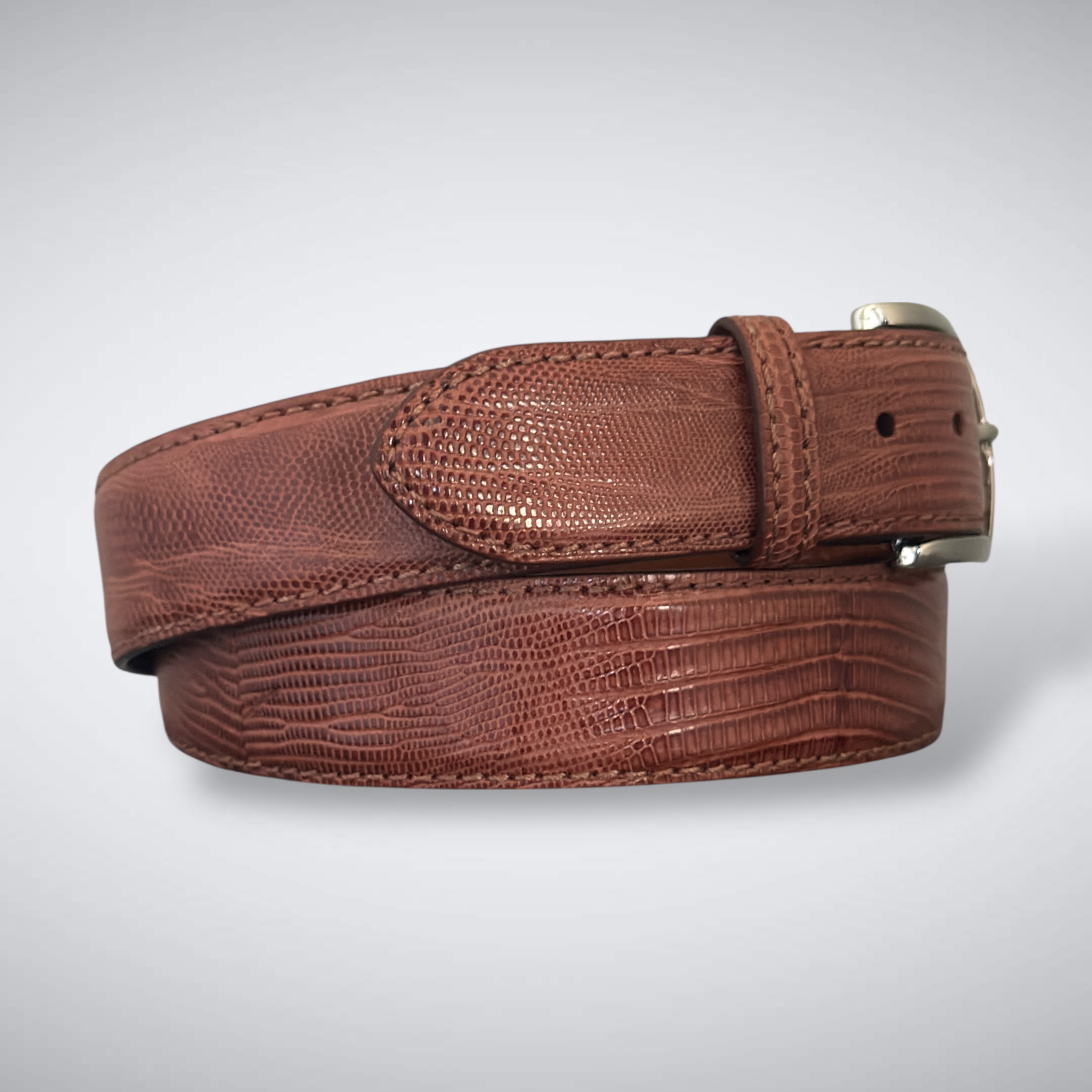 Andes Lizard Belt (Cognac Tonal Stitch)