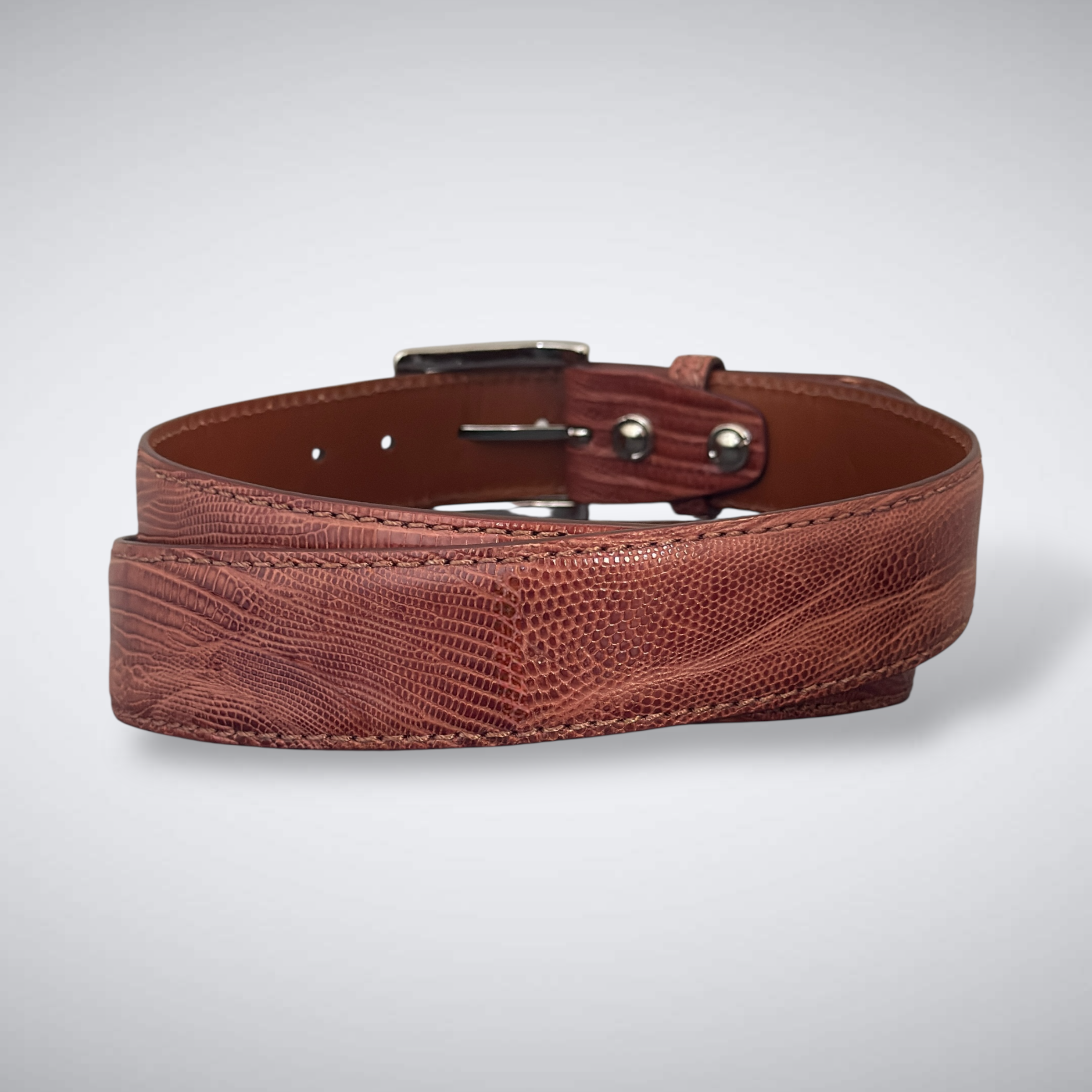 Andes Lizard Belt (Cognac Tonal Stitch)