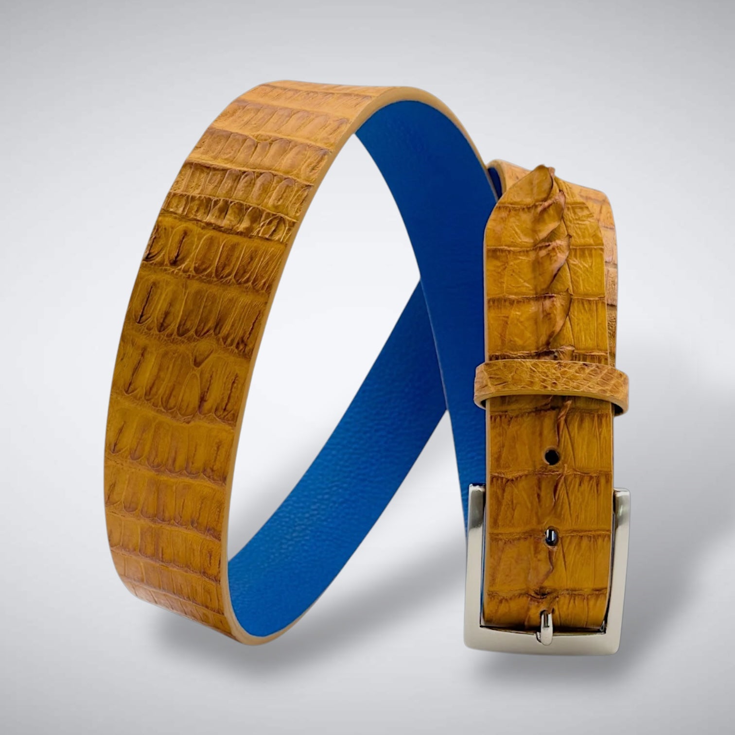 Matte Caiman Hornback with Horn Tips Belt: Antique Saddle