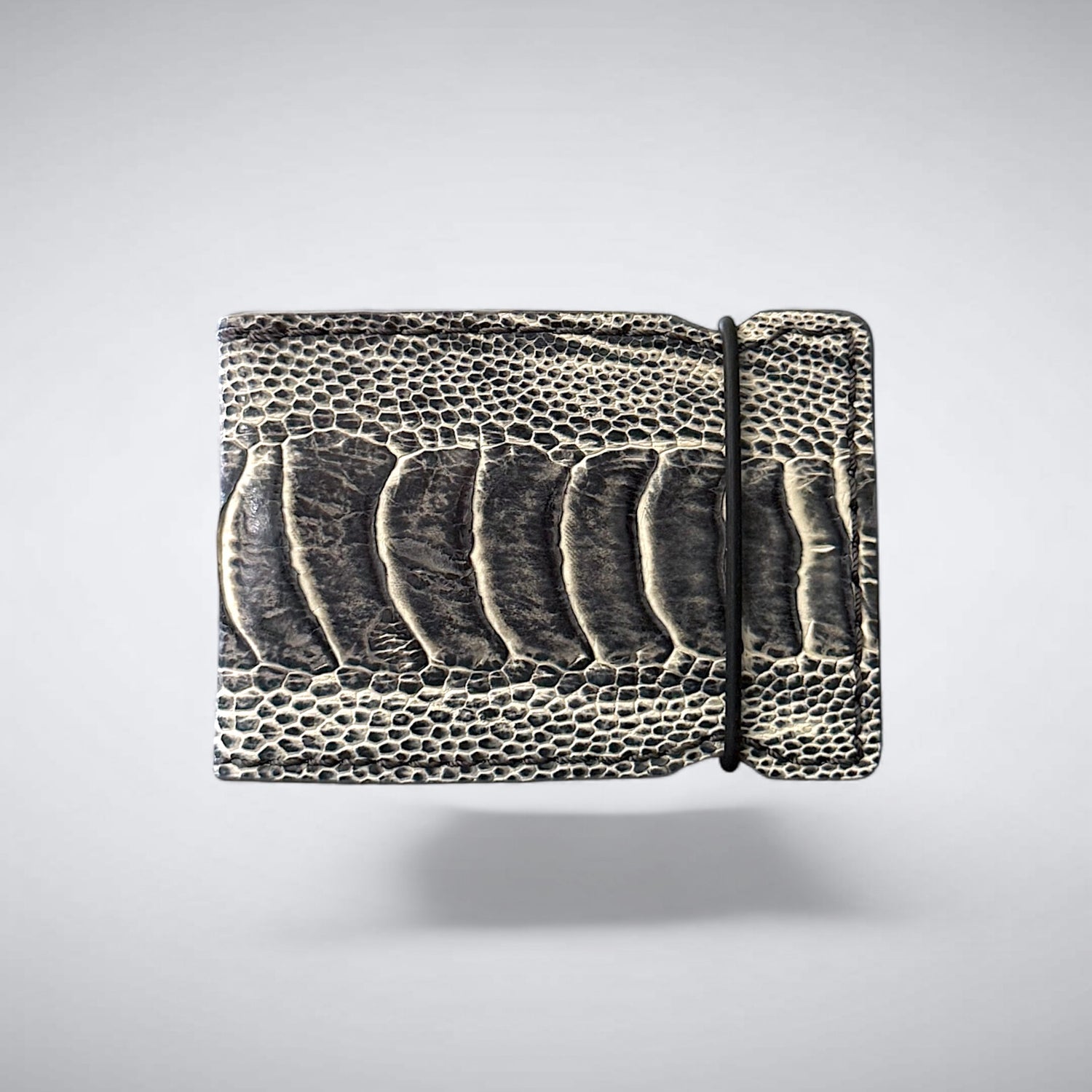 The Pebble Cash Cover — Two-Tone Light Grey & White Ostrich Shin