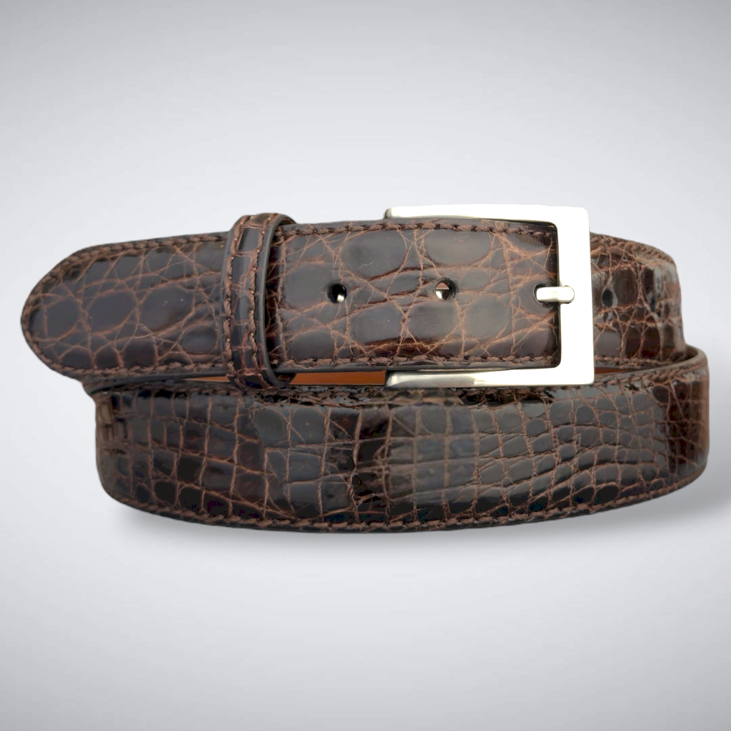 Astor Crocodile Belt (Brown Tonal Stitch)
