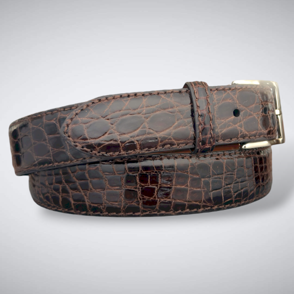 Astor Crocodile Belt (Brown Tonal Stitch)
