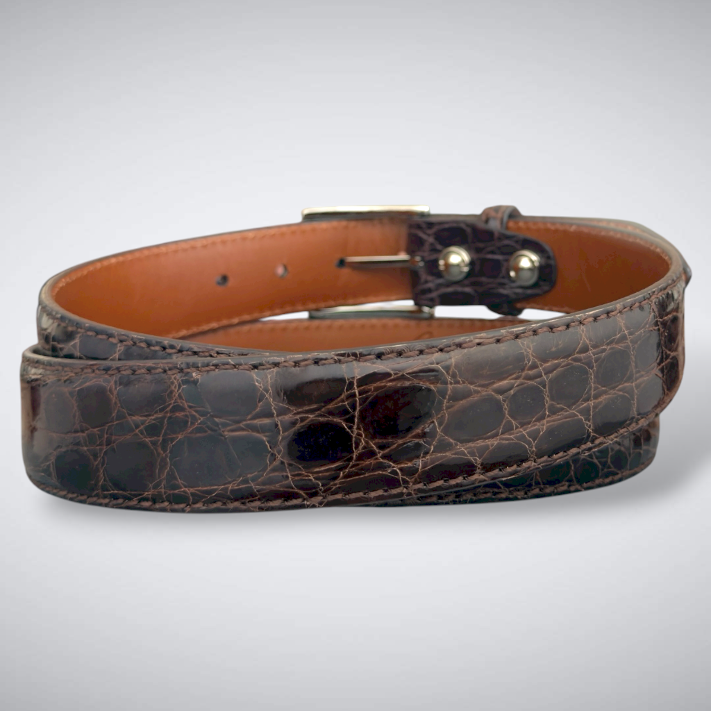 Glazed Argentine Caiman Flank Belt Brown