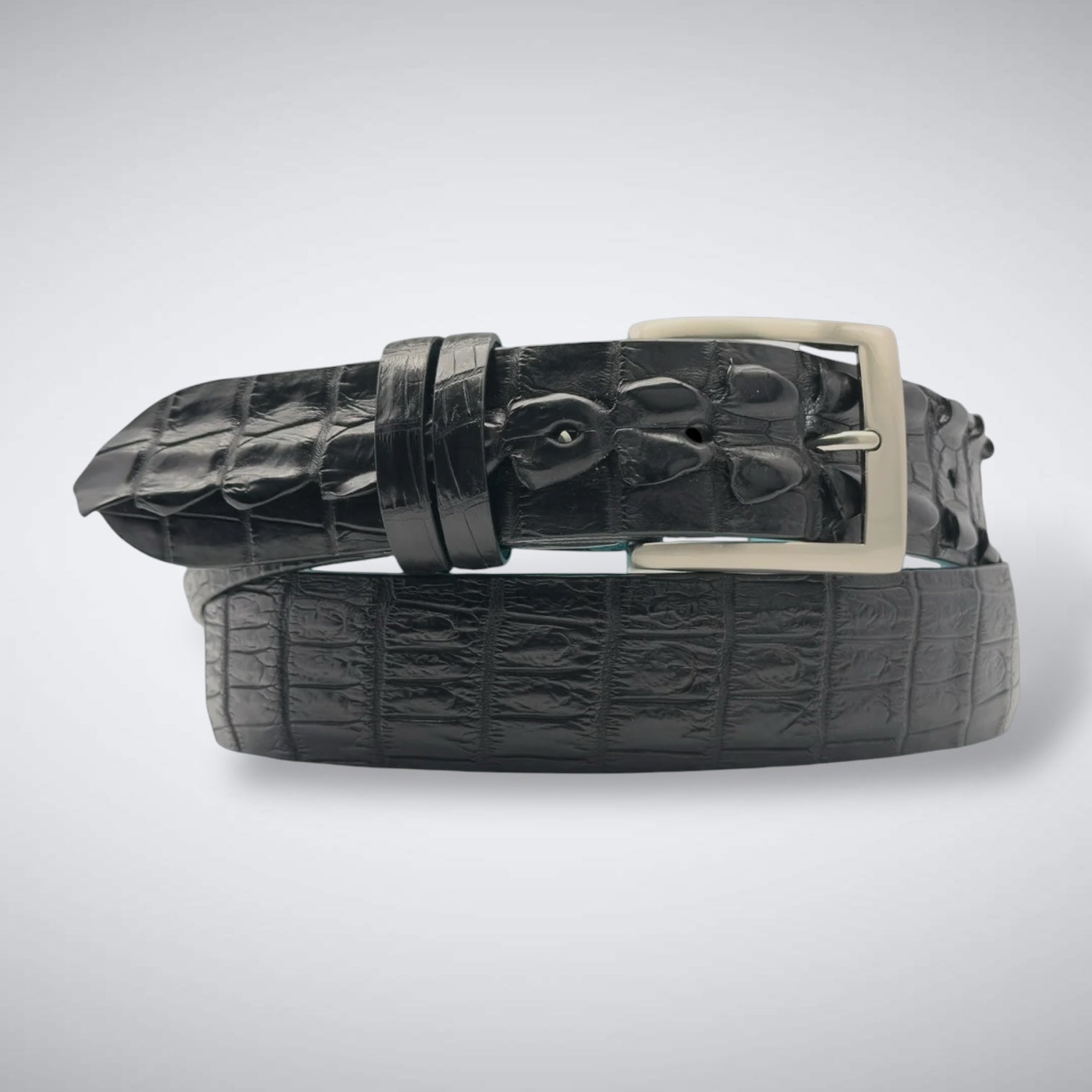 Matte Caiman Hornback with Horn Tips Belt: Black