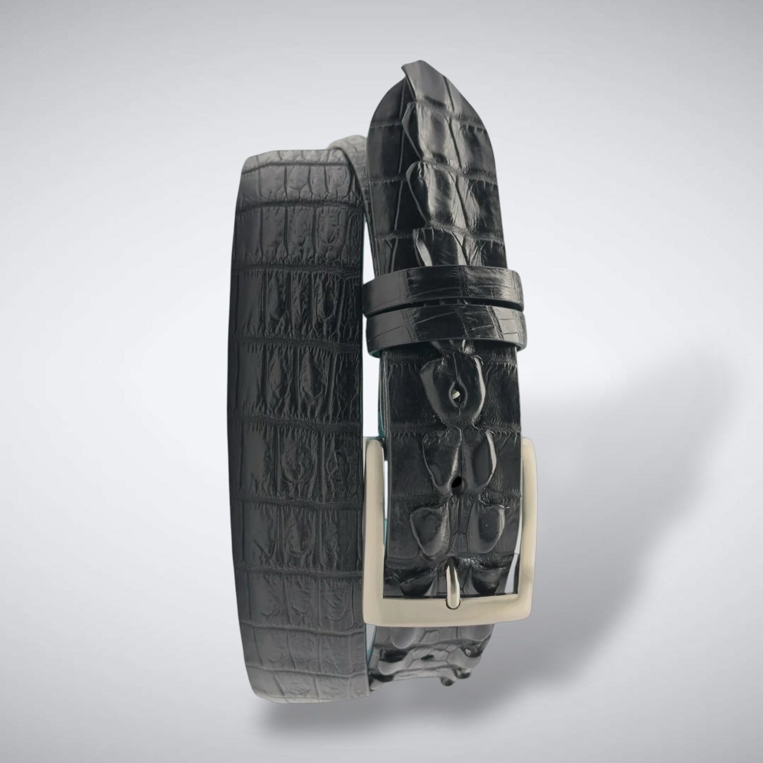 Matte Caiman Hornback with Horn Tips Belt: Black