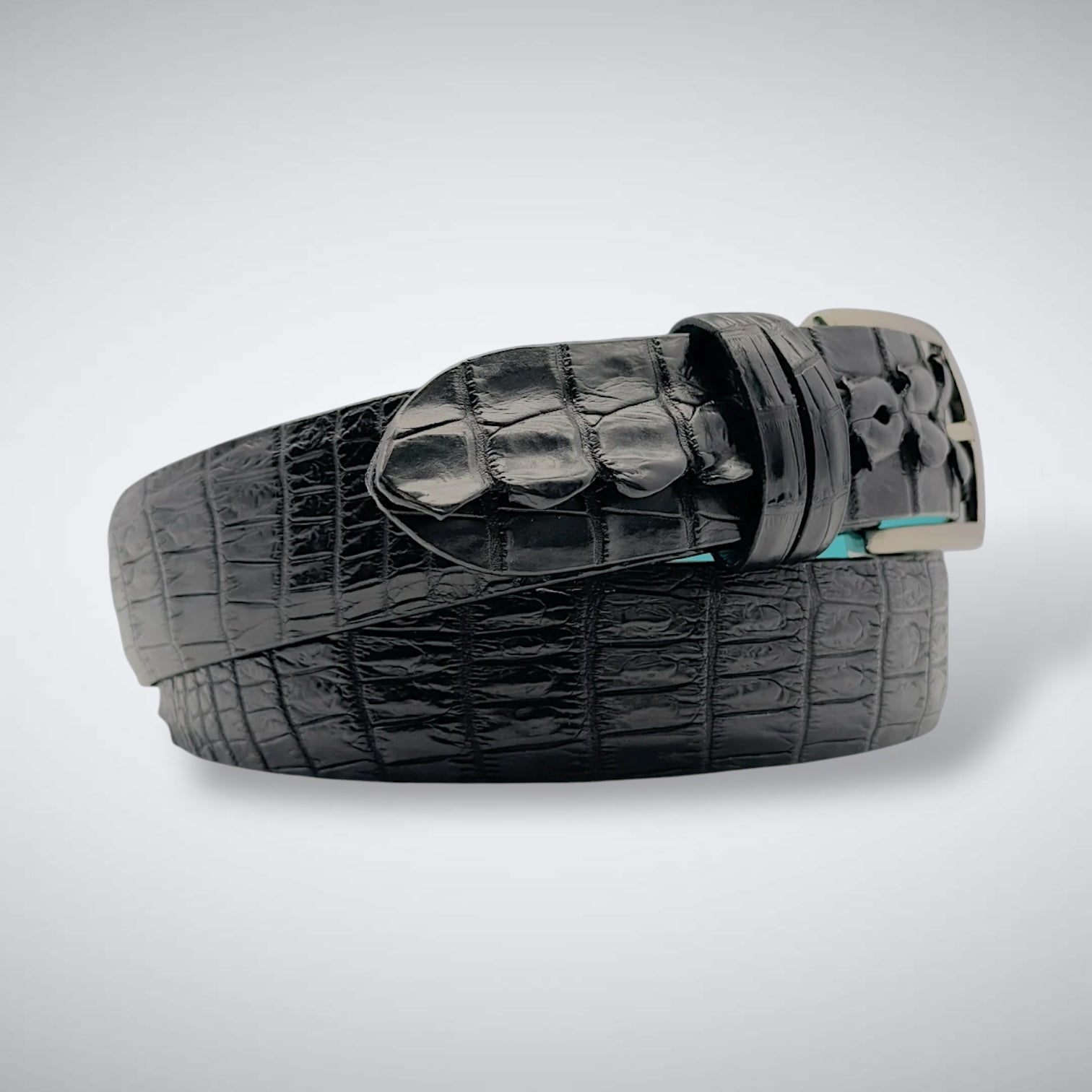 Matte Caiman Hornback with Horn Tips Belt: Black