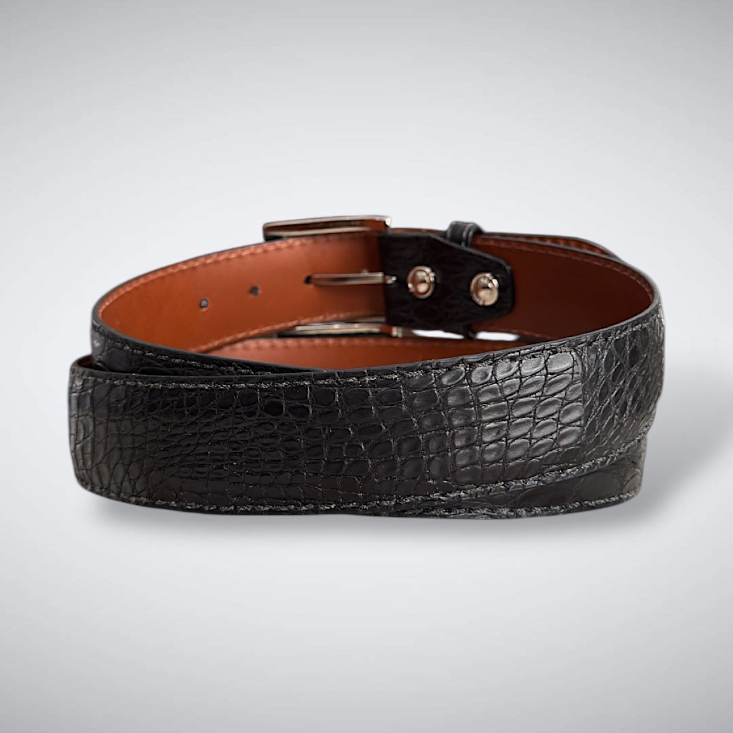 Capital Crocodile Flank Belt (Black Tonal Stitch)