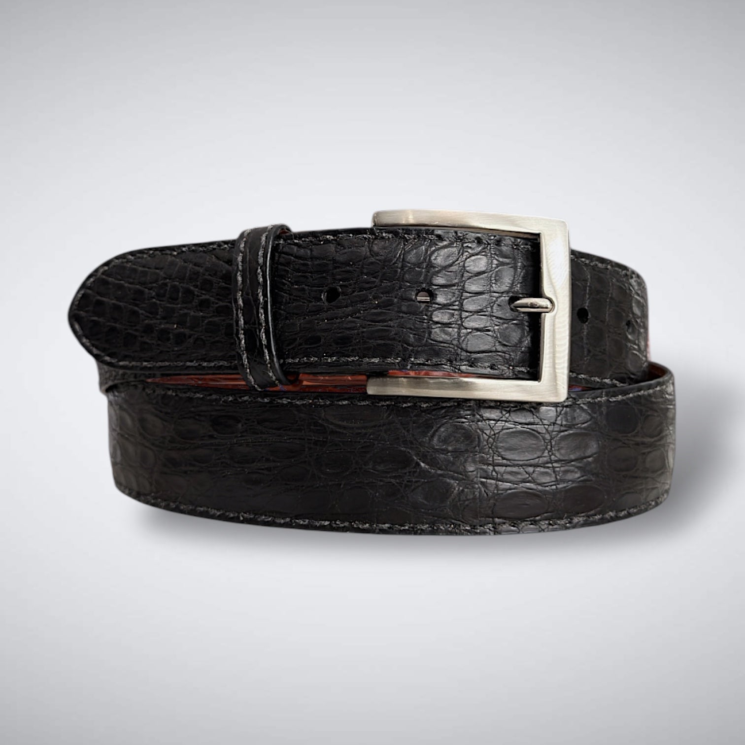 Capital Crocodile Flank Belt (Black Tonal Stitch)