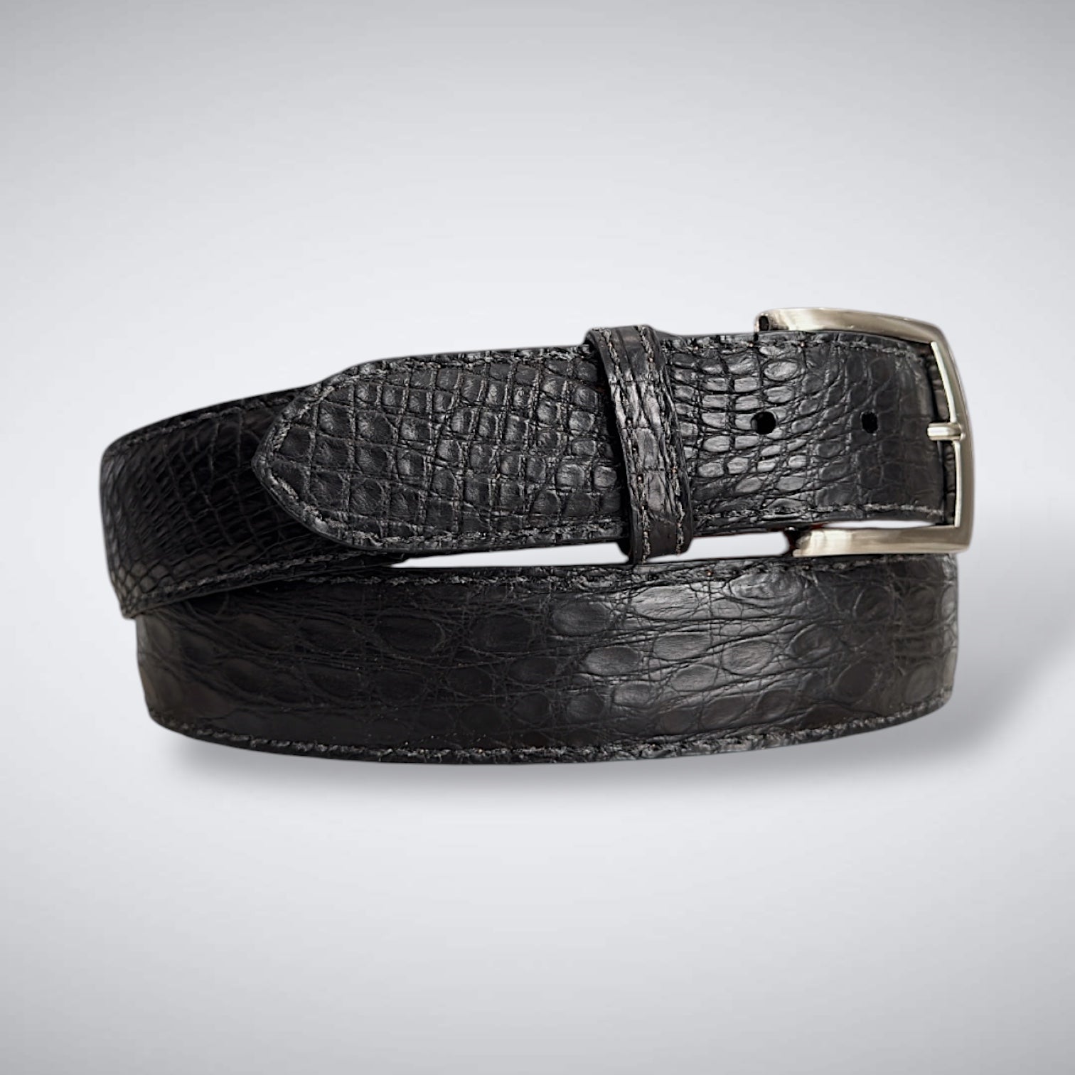 Capital Crocodile Flank Belt (Black Tonal Stitch)