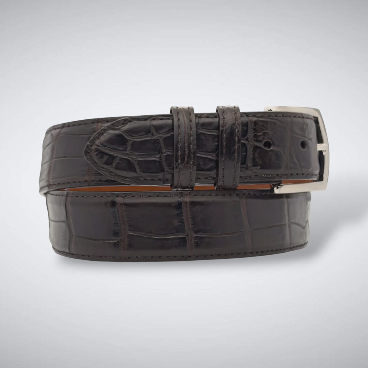 Matte Single-Piece American Alligator Belt: Chocolate