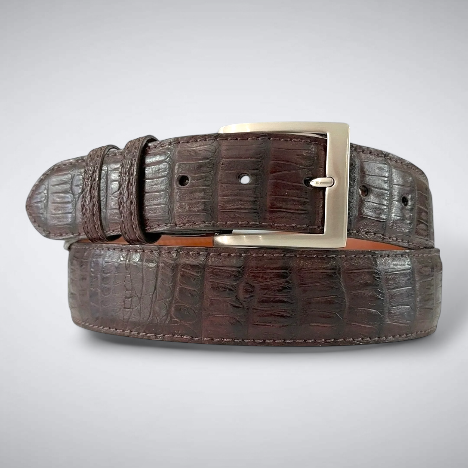 Matte Caiman Tail Belt: Brown