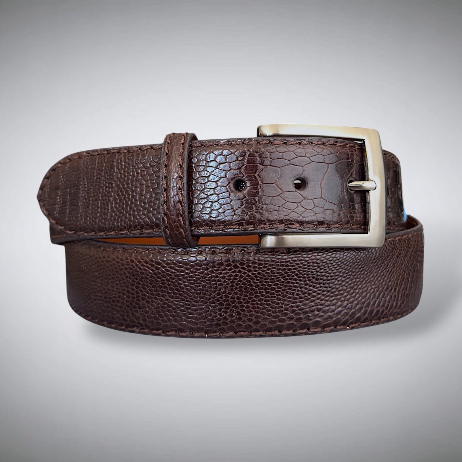 Ostrich Shin Belt: Coffee Brown