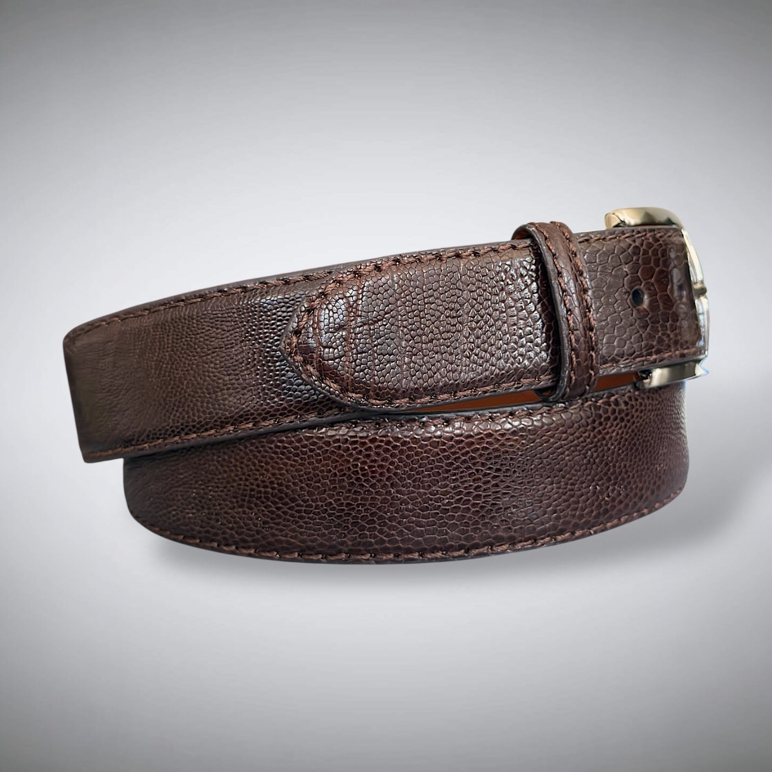 Ostrich Shin Belt: Coffee Brown