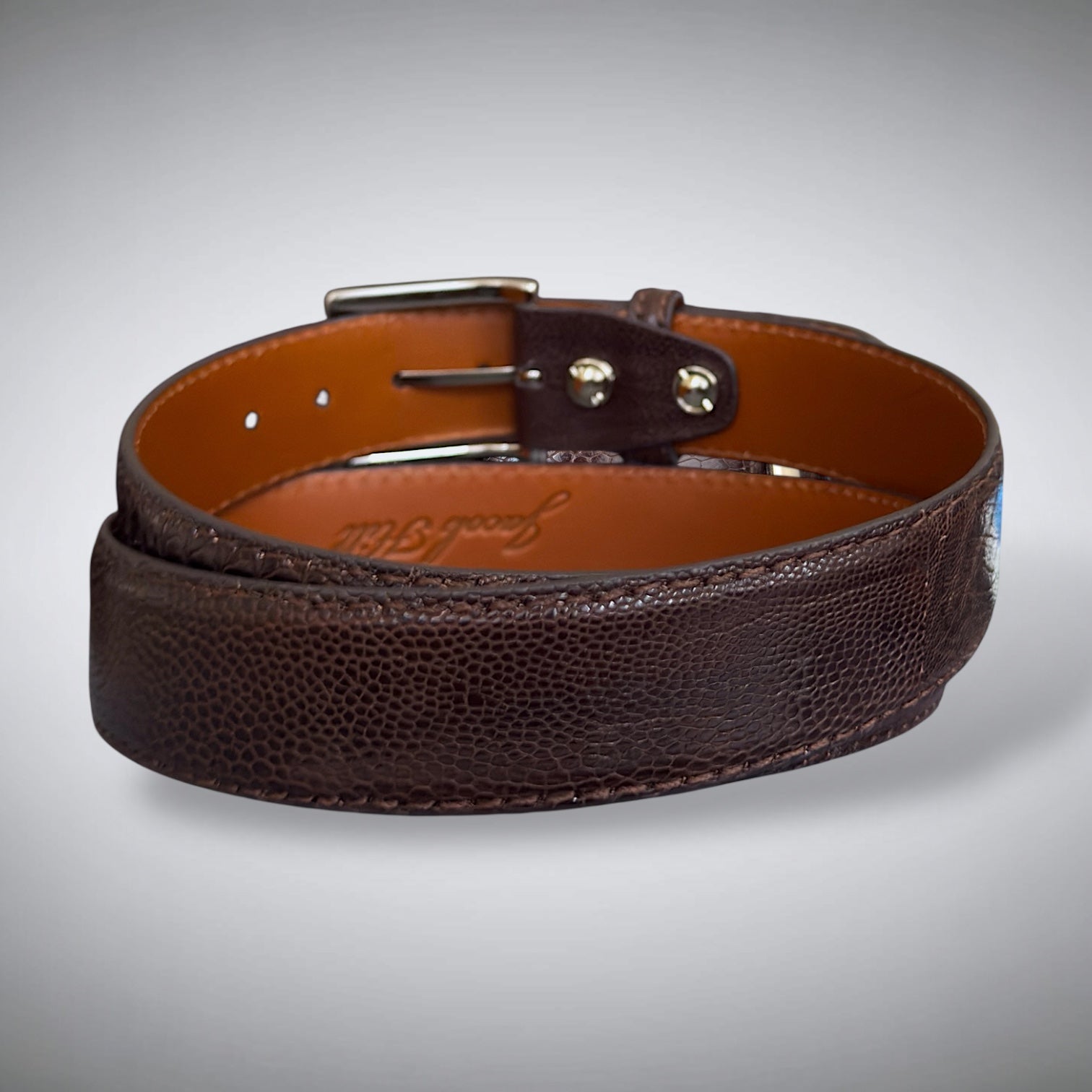Ostrich Shin Belt: Coffee Brown