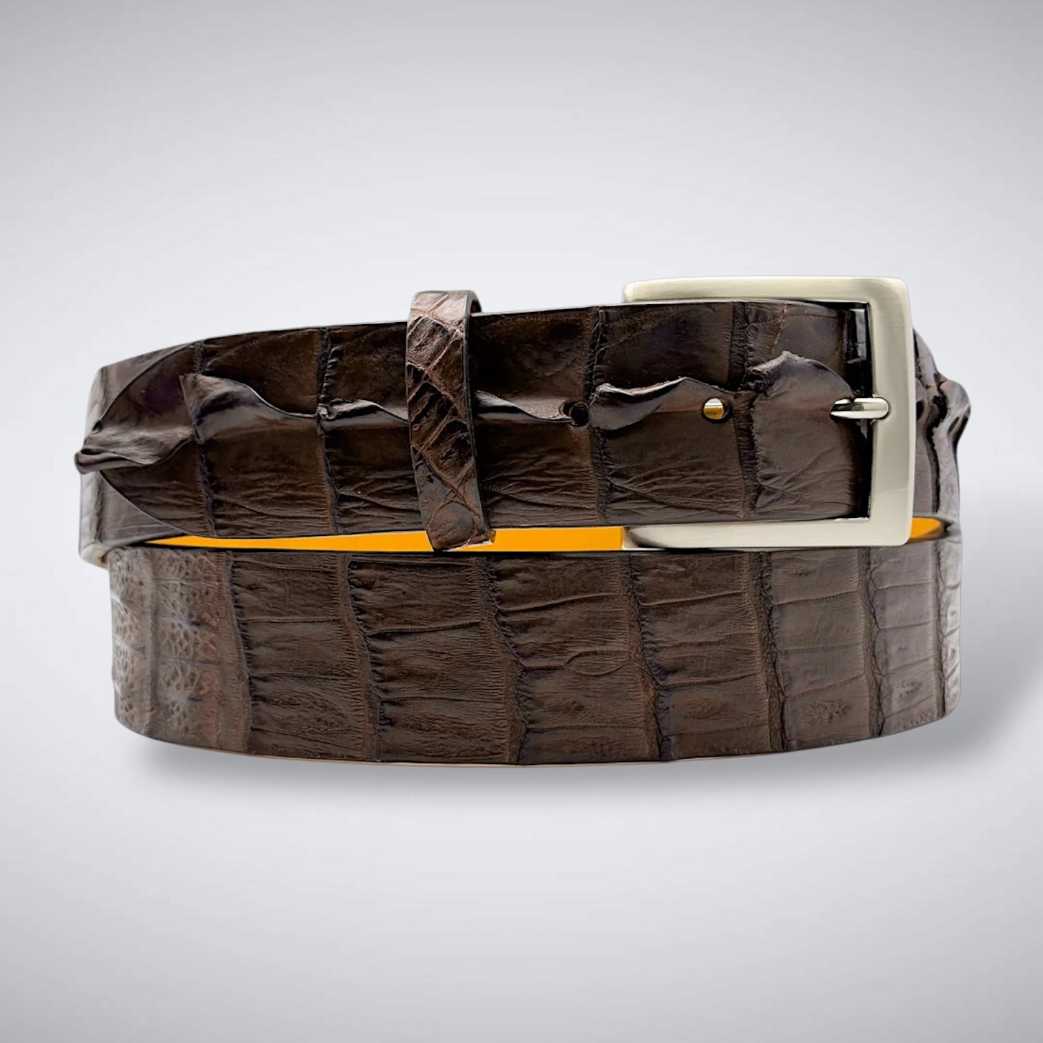 Matte Caiman Hornback with Horn Tips Belt: Brown