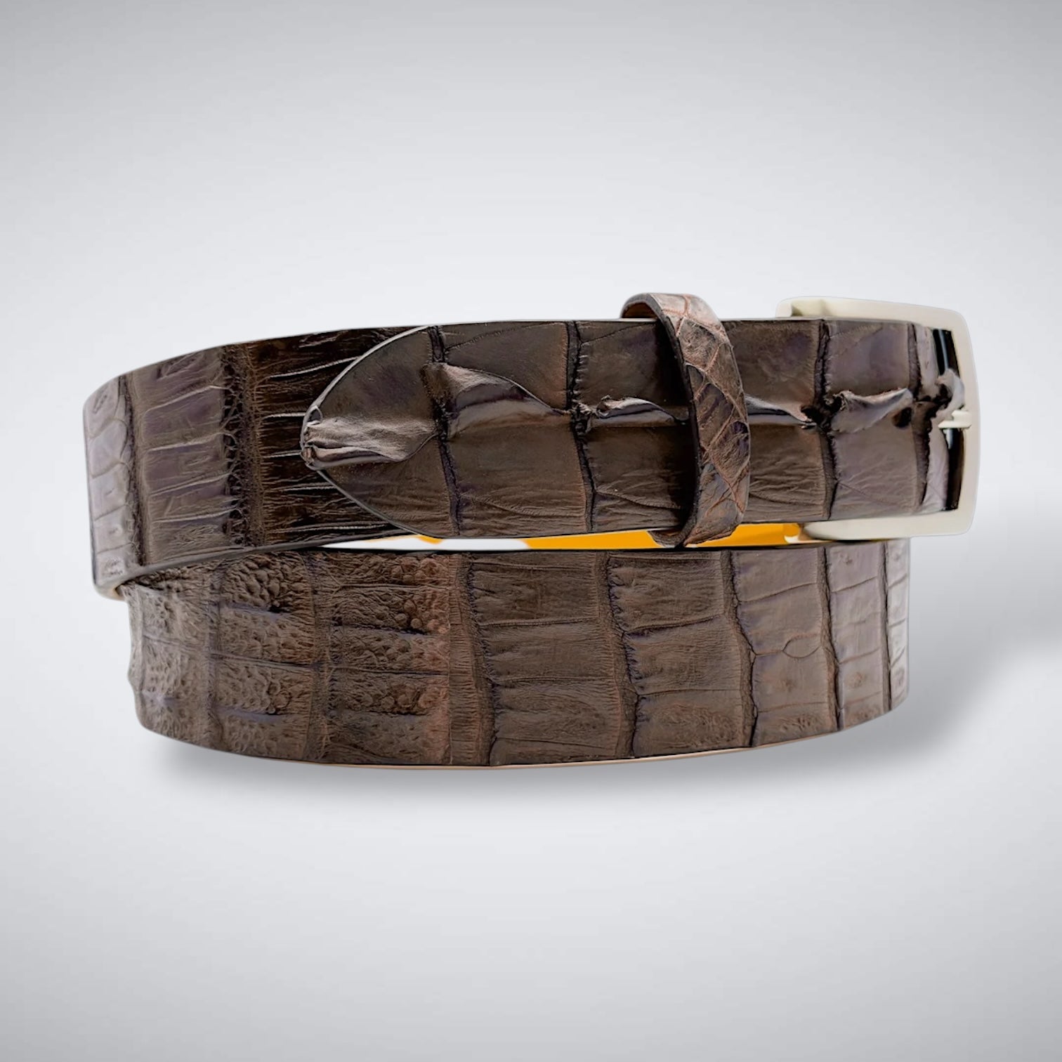 Matte Caiman Hornback with Horn Tips Belt: Brown