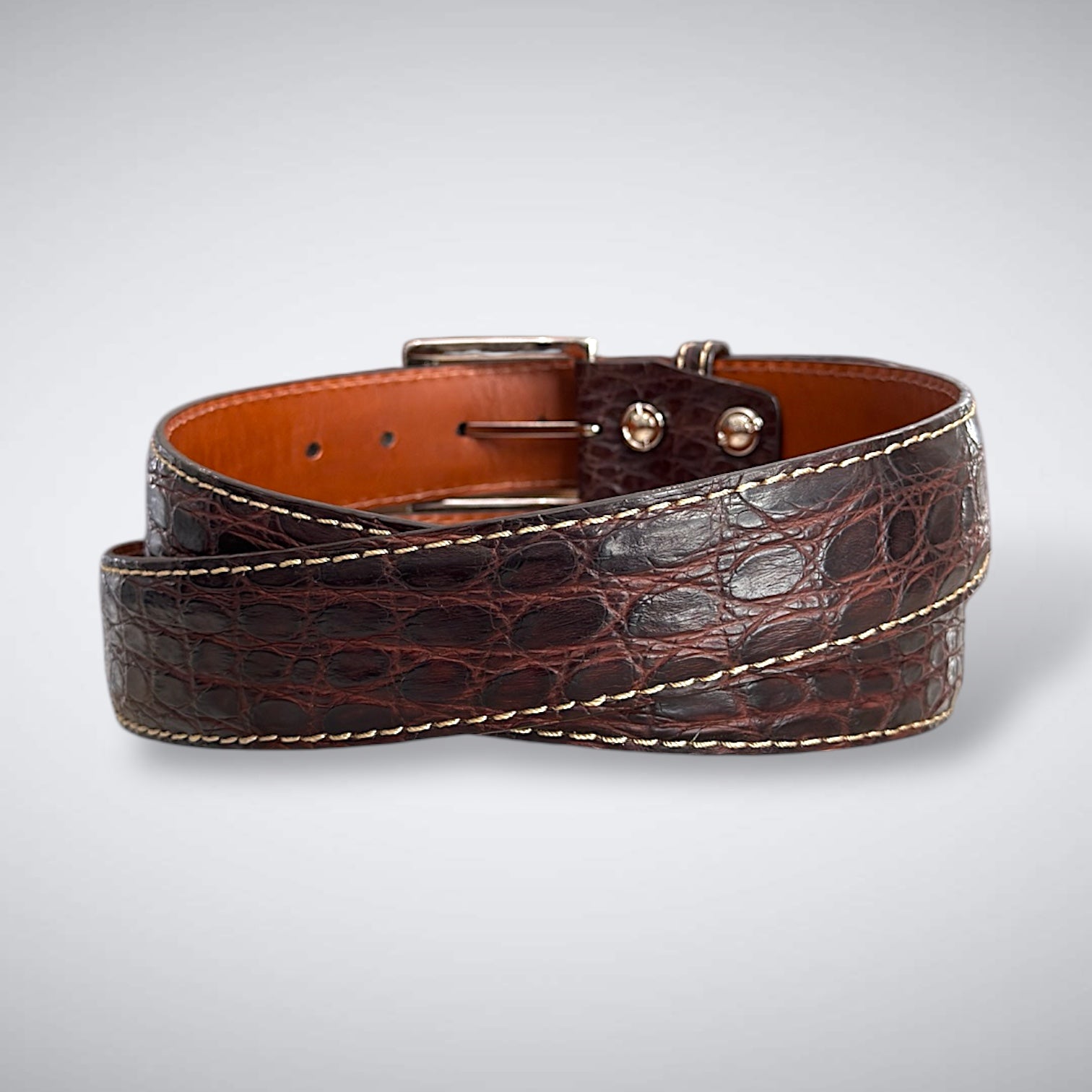 Empire Crocodile Flank Belt (Brown Khaki Stitch)