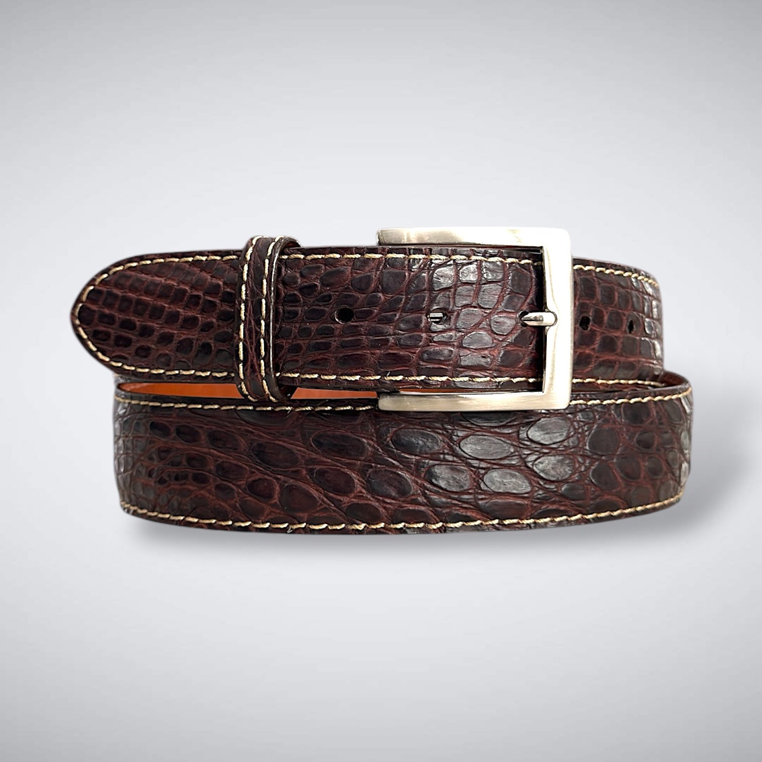 Empire Crocodile Flank Belt (Brown Khaki Stitch)