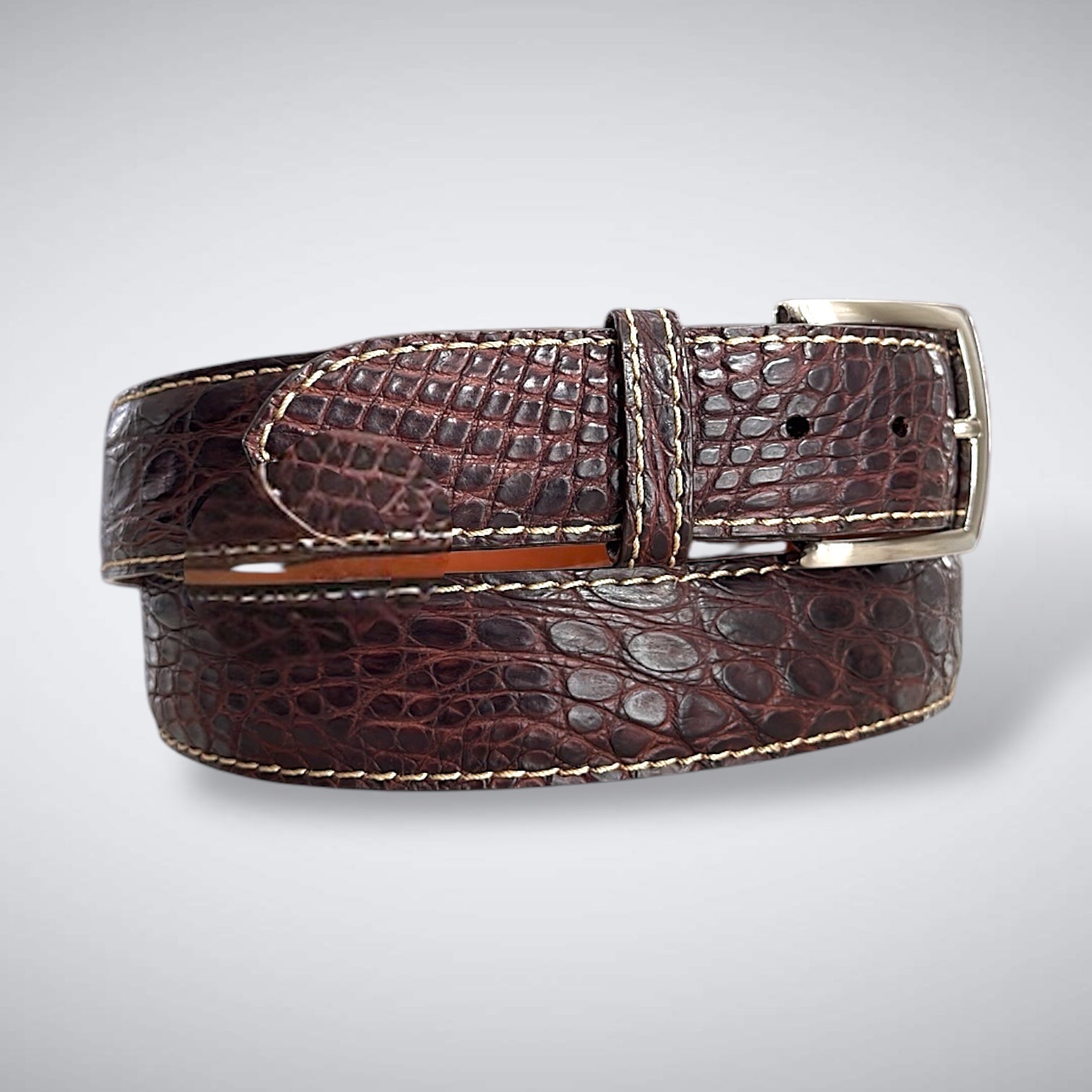 Empire Crocodile Flank Belt (Brown Khaki Stitch)