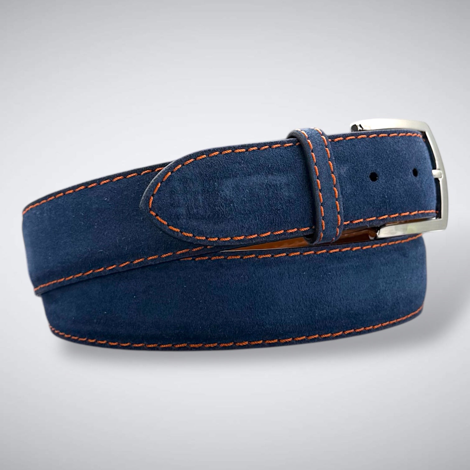 Ready To Ship Italian Calf Suede Belt: Cavalier Blue (1.5 Width)