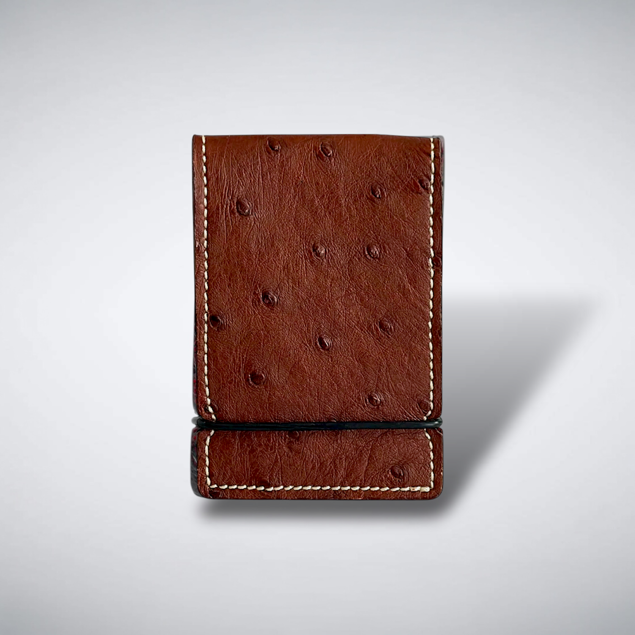 The Trevino Cash Cover — Cognac Ostrich Quill with Khaki Stitch