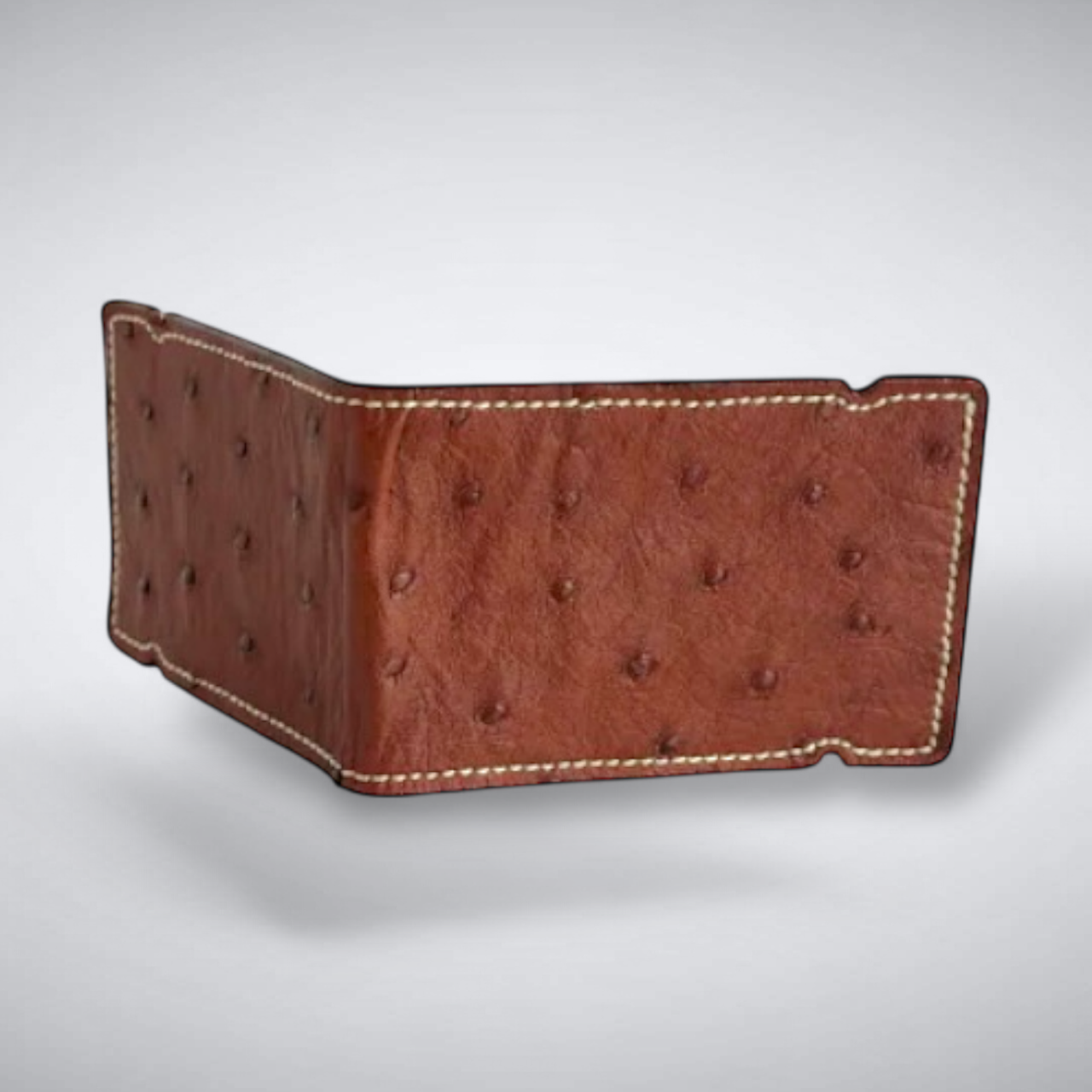 The Trevino Cash Cover — Cognac Ostrich Quill with Khaki Stitch
