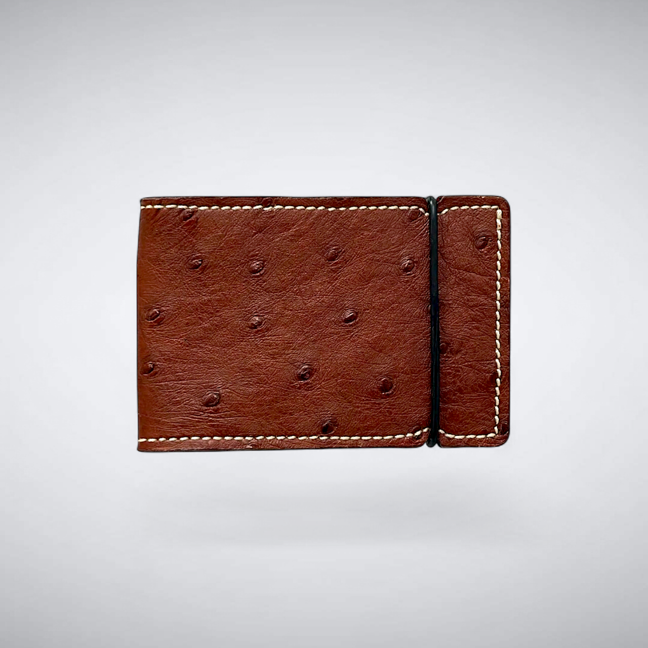 The Trevino Cash Cover — Cognac Ostrich Quill with Khaki Stitch