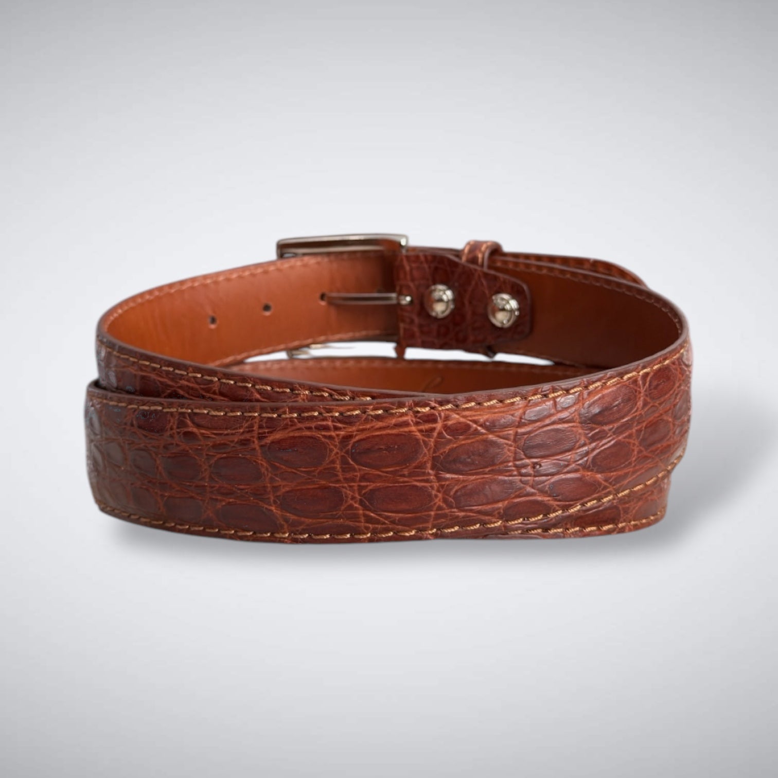 Presley Crocodile Flank Belt (Cognac Tonal Stitch)
