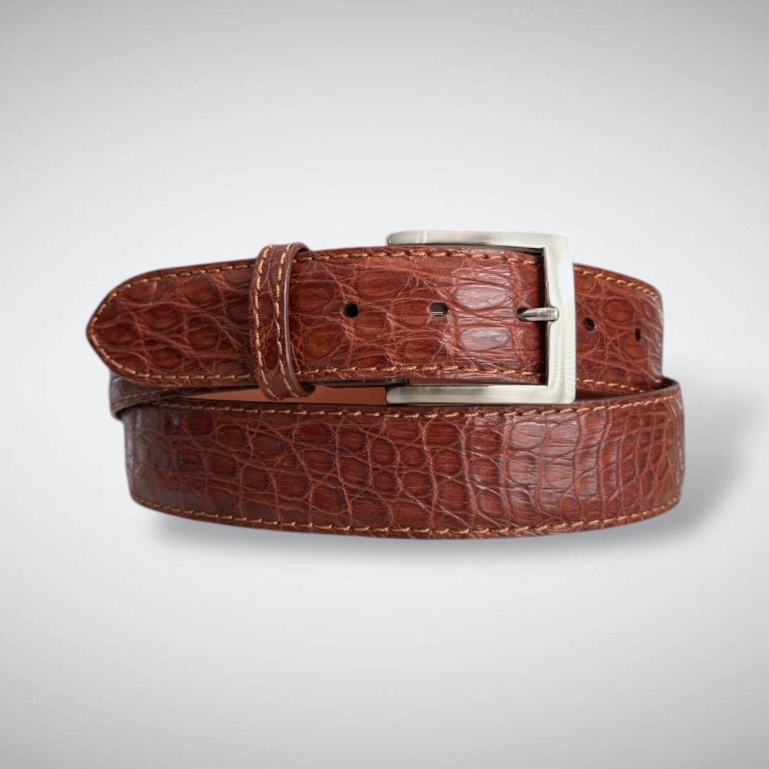 Presley Crocodile Flank Belt (Cognac Tonal Stitch)