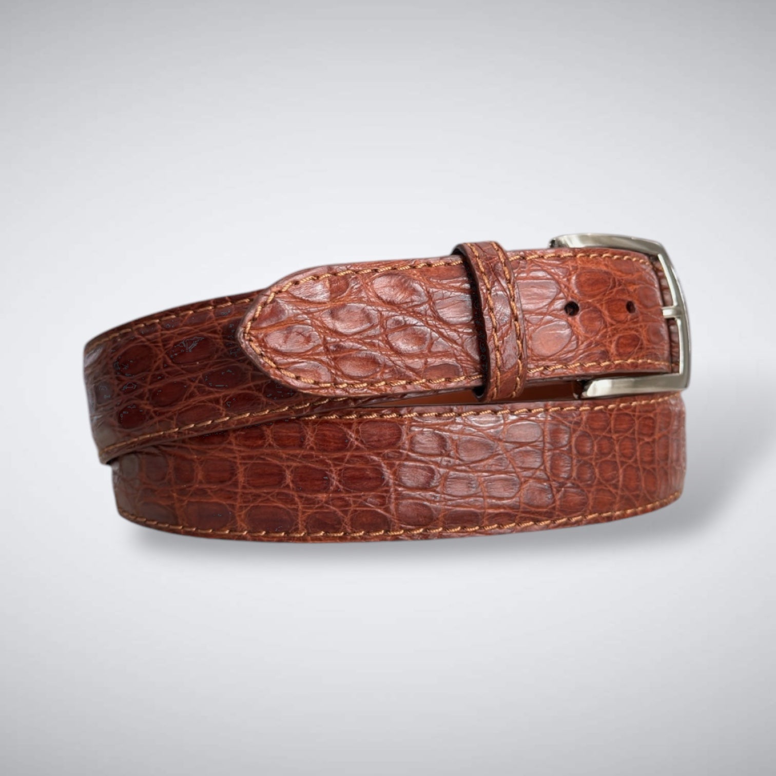 Presley Crocodile Flank Belt (Cognac Tonal Stitch)