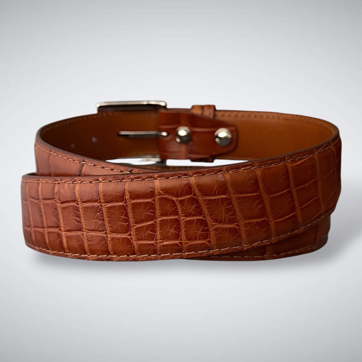 Ready To Ship One Piece Alligator Belt: Cognac Hollow