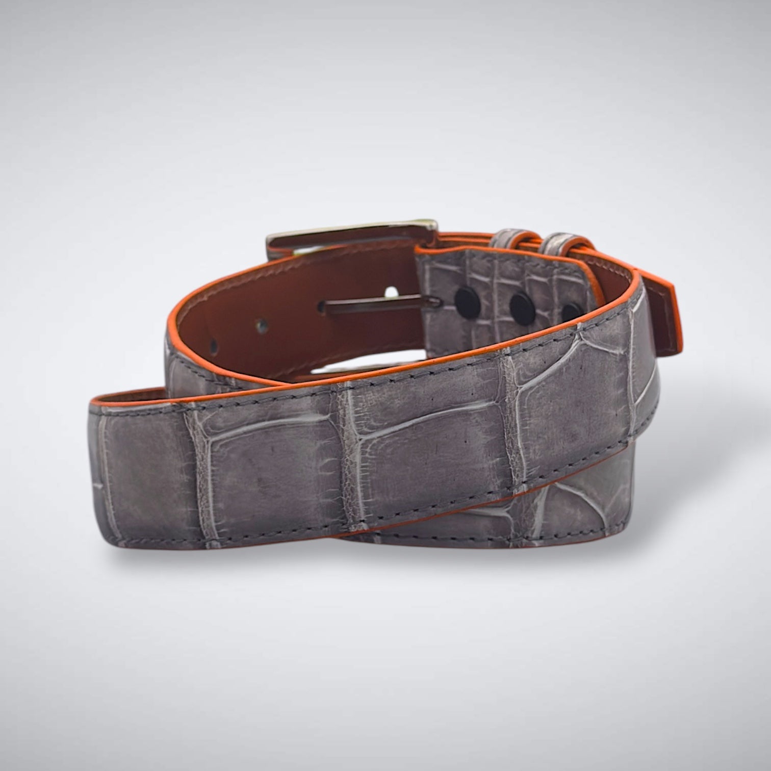 Hand-Dyed Single-Piece American Alligator Belt: Grey & White (The DJ)