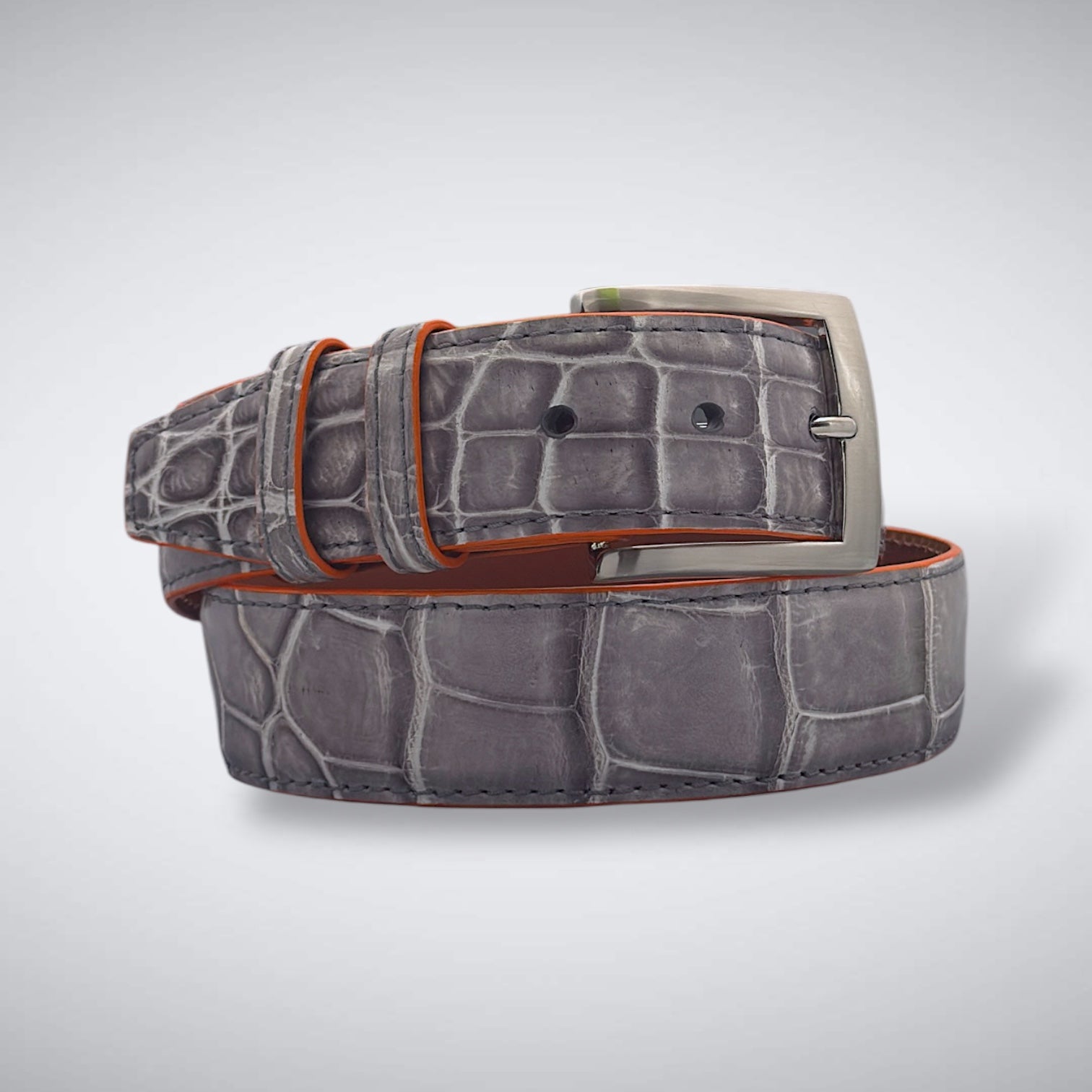 Hand-Dyed Single-Piece American Alligator Belt: Grey & White (The DJ)