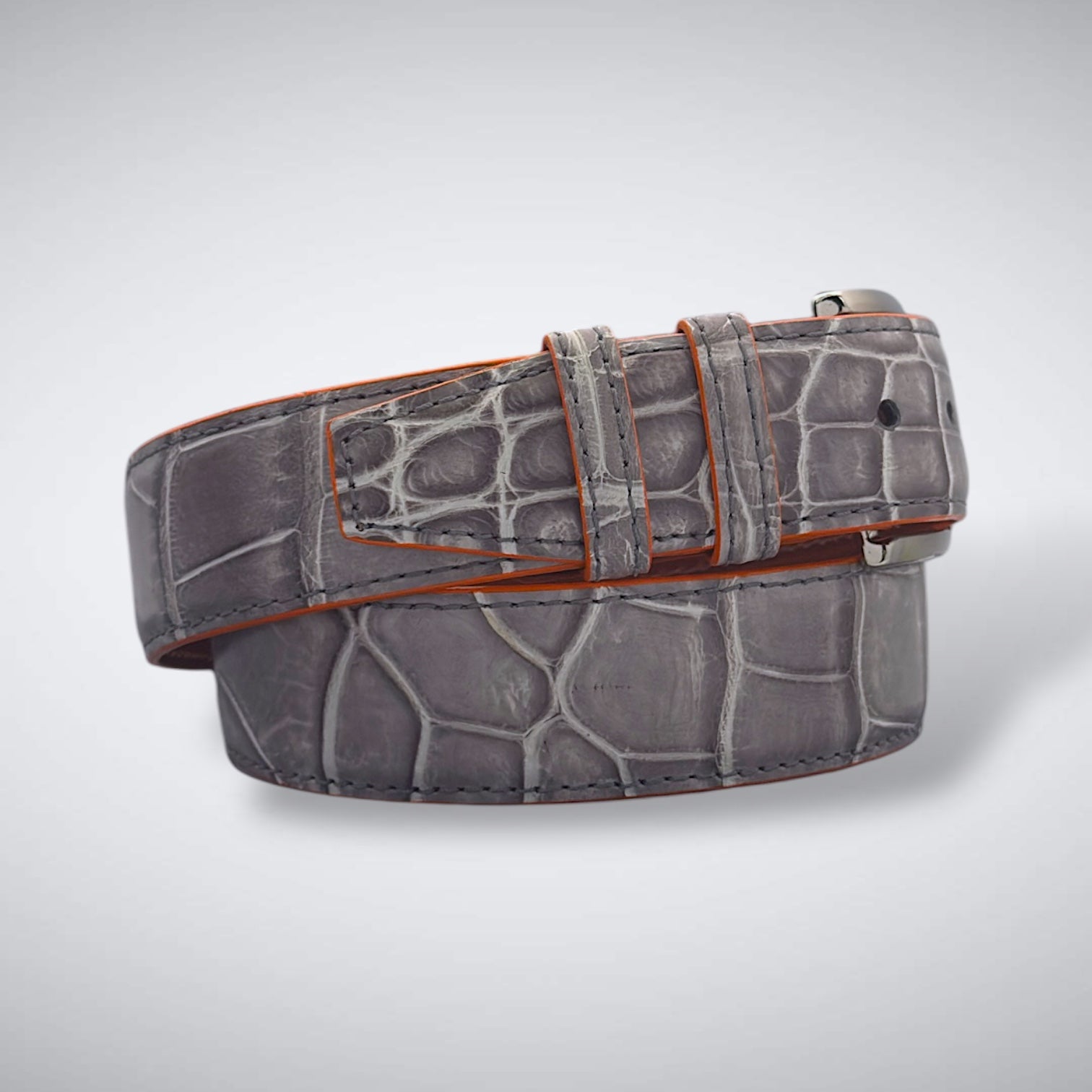 Hand-Dyed Single-Piece American Alligator Belt: Grey & White (The DJ)