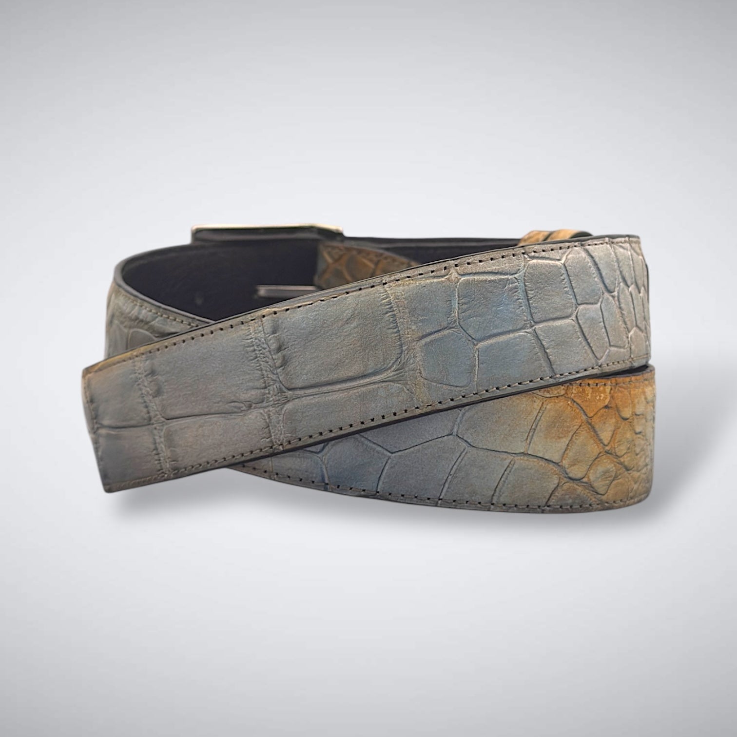Ready To Ship Alligator Belt: Dune Smoke With Hand Dyed Chèvre Liner
