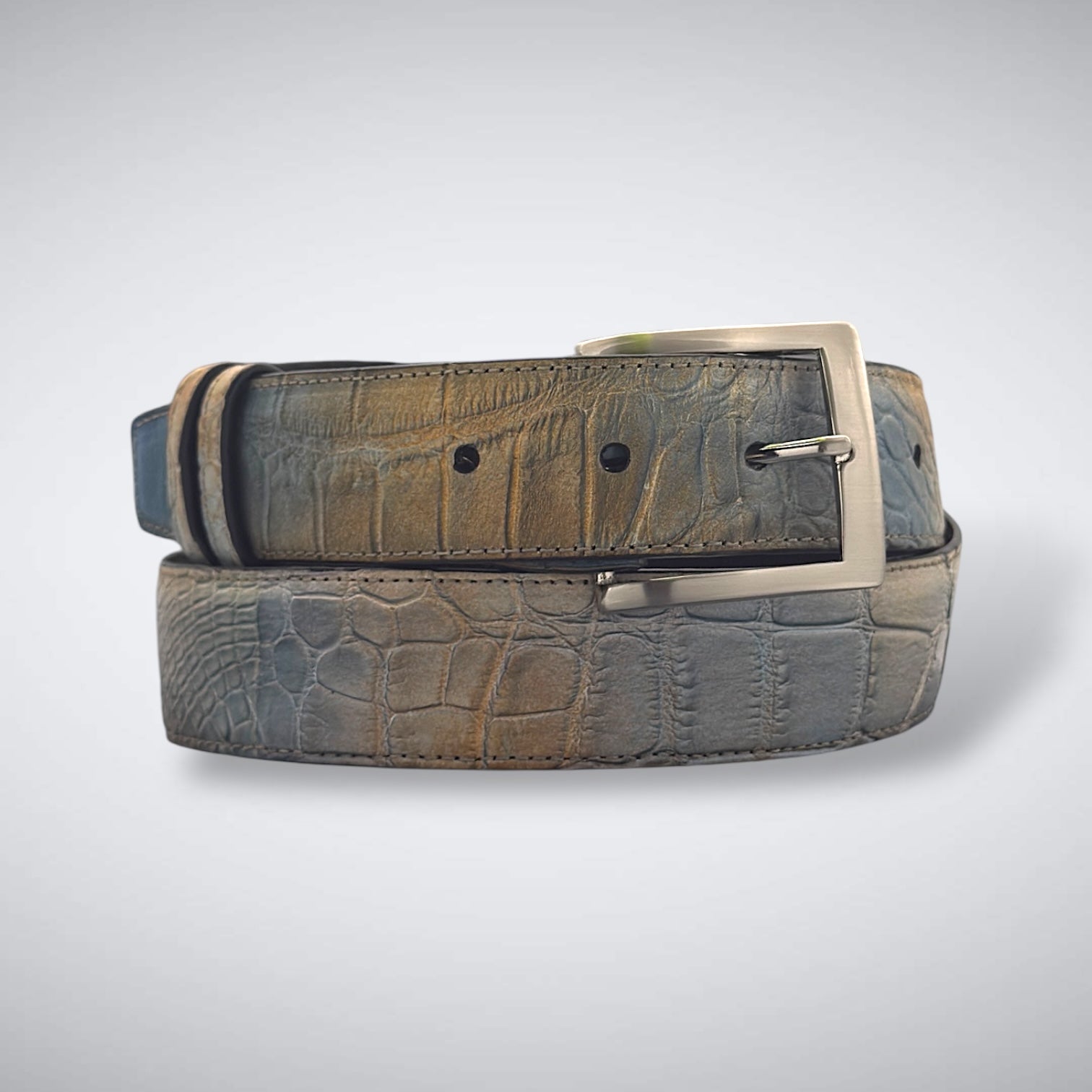 Ready To Ship Alligator Belt: Dune Smoke With Hand Dyed Chèvre Liner