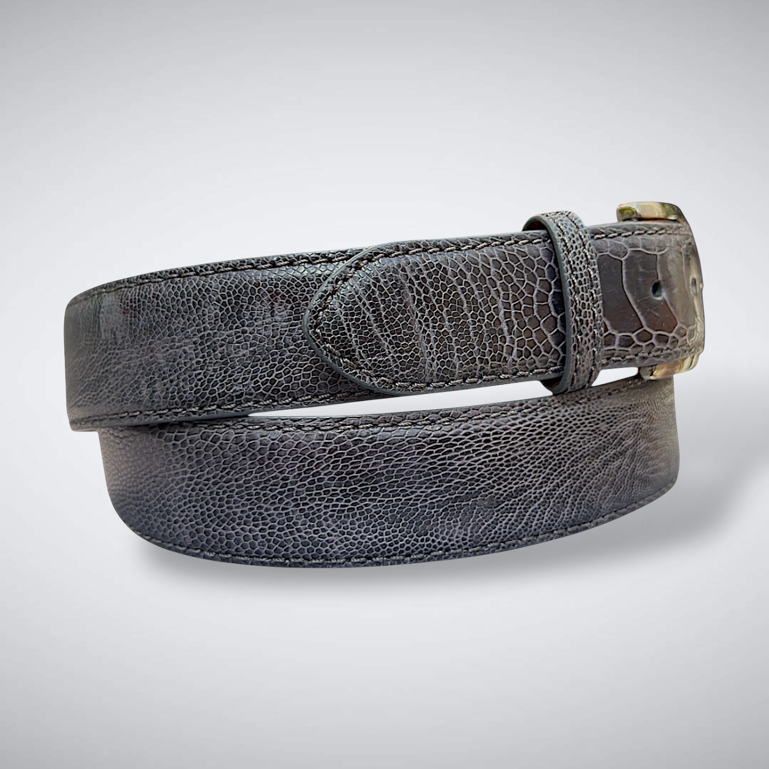 Fade to Black Ostrich Shin Belt (Dark Grey Tonal Stitch)
