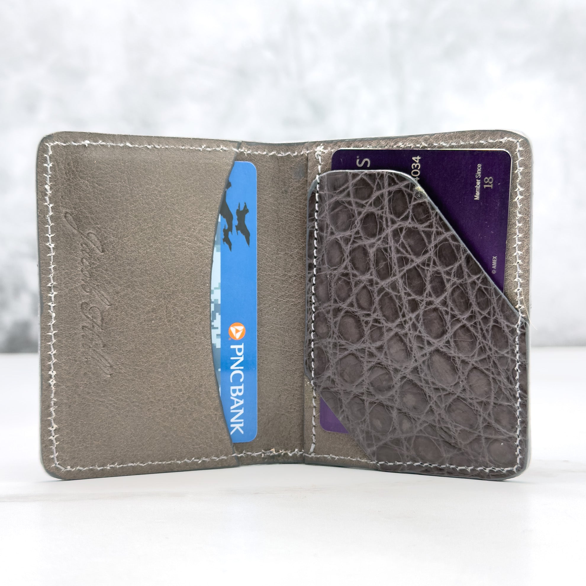 Matte Alligator Gaston Card Case: Grey
