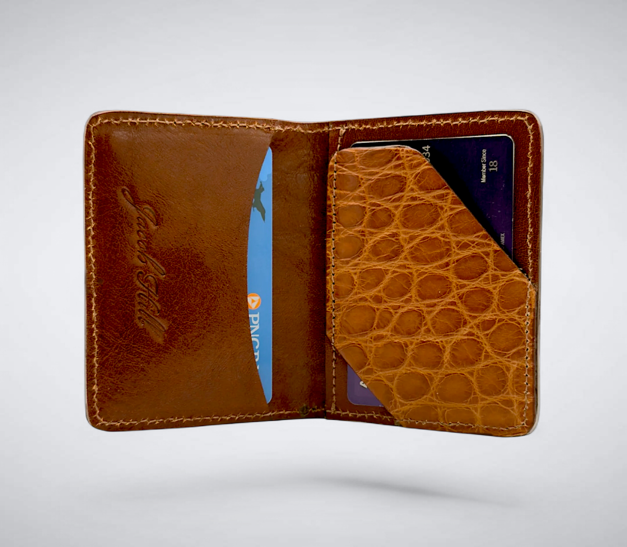 Matte Alligator Gaston Card Case: Cognac