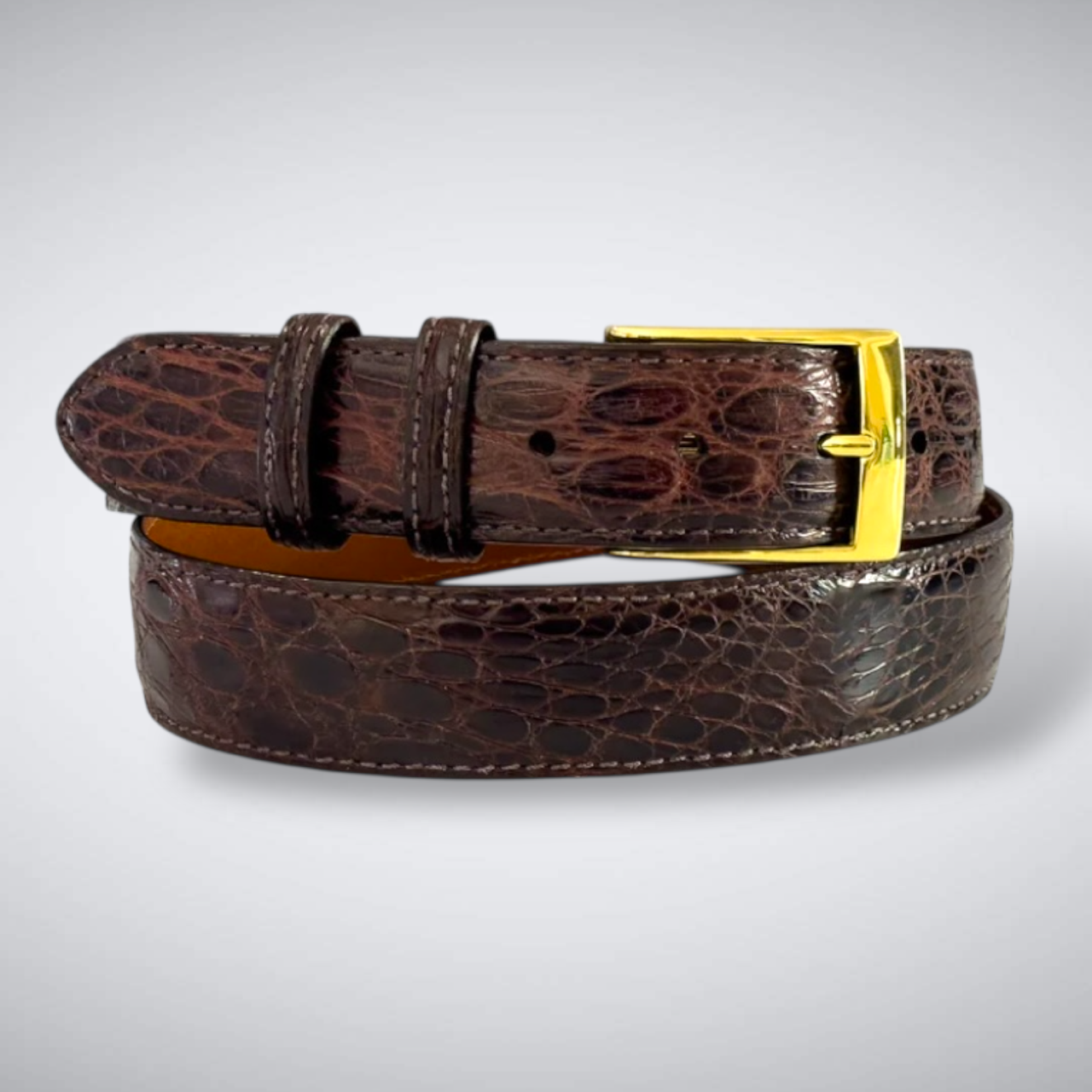 Glazed Argentine Caiman Flank Belt Brown