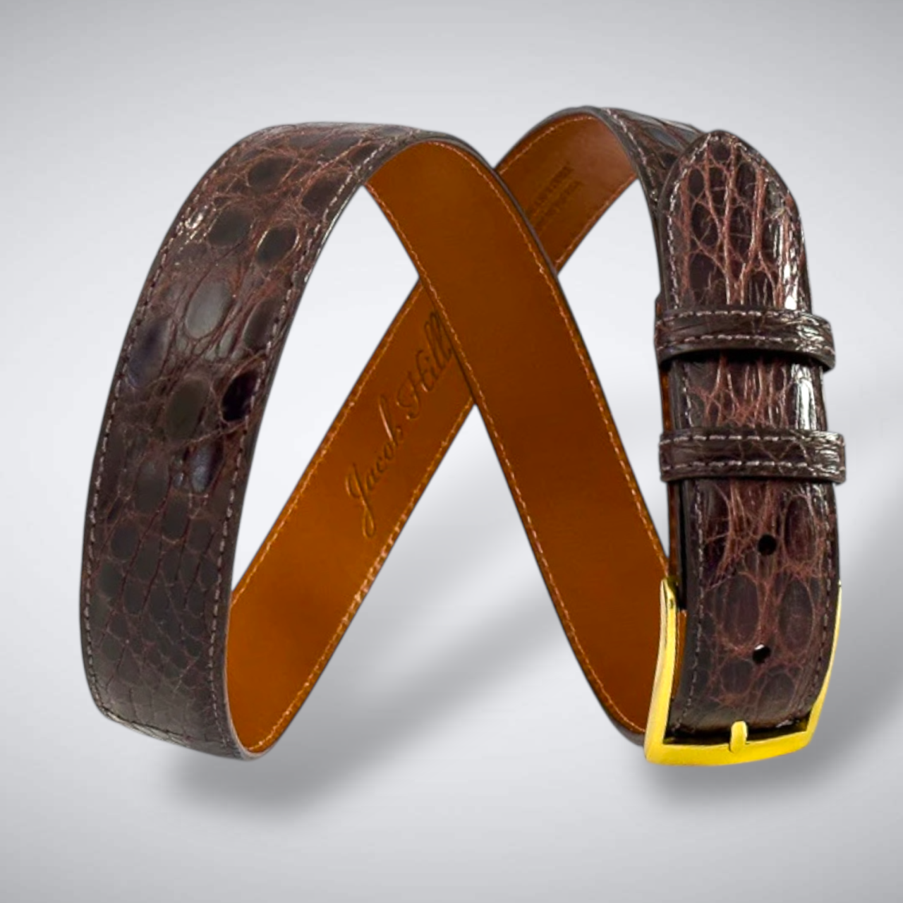 Glazed Argentine Caiman Flank Belt Brown