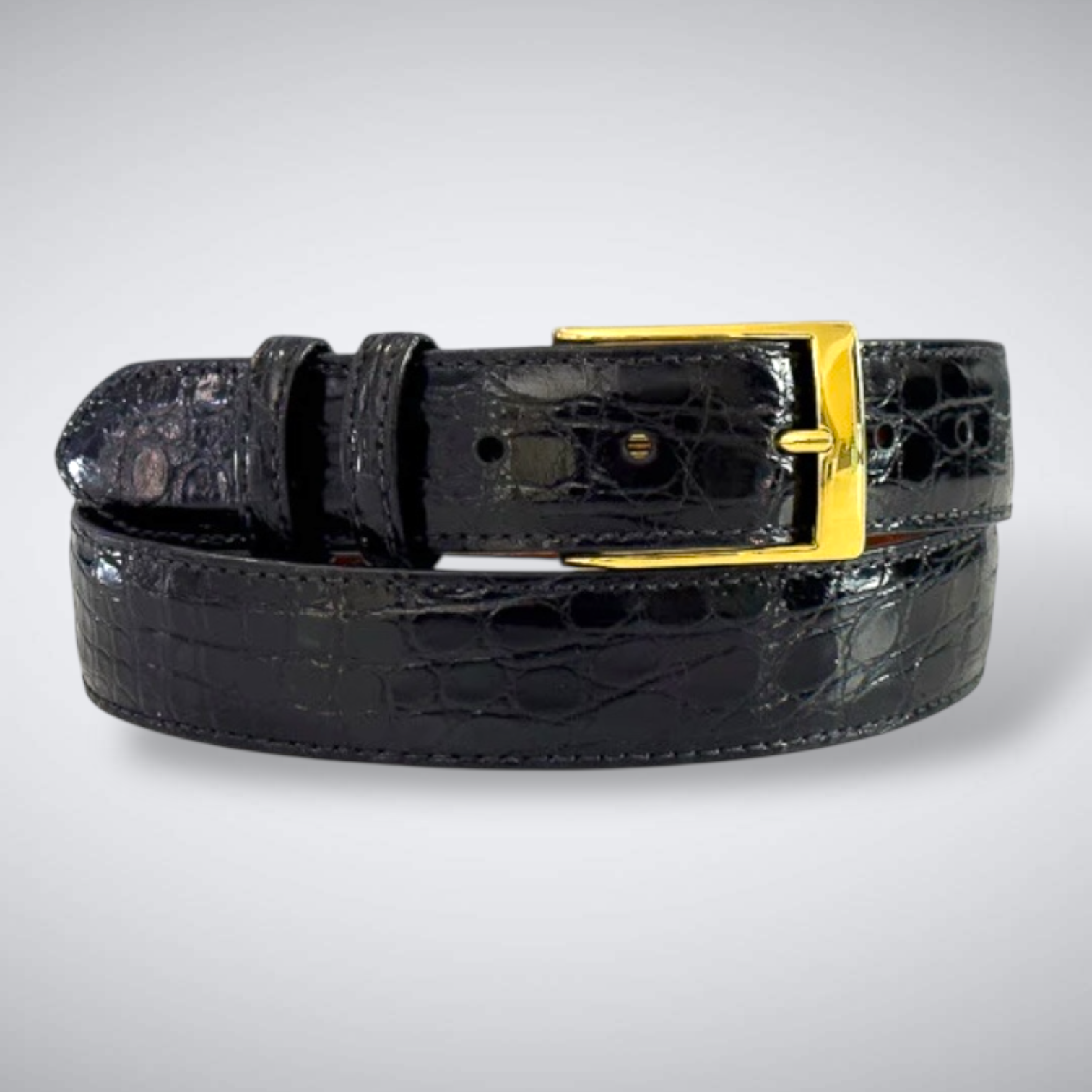 Glazed Argentine Caiman Flank Belt: Black