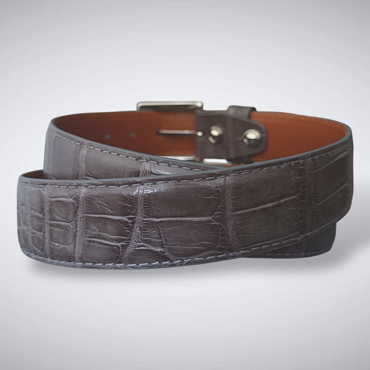 Ready To Ship One Piece Alligator Belt: Pebble Grey