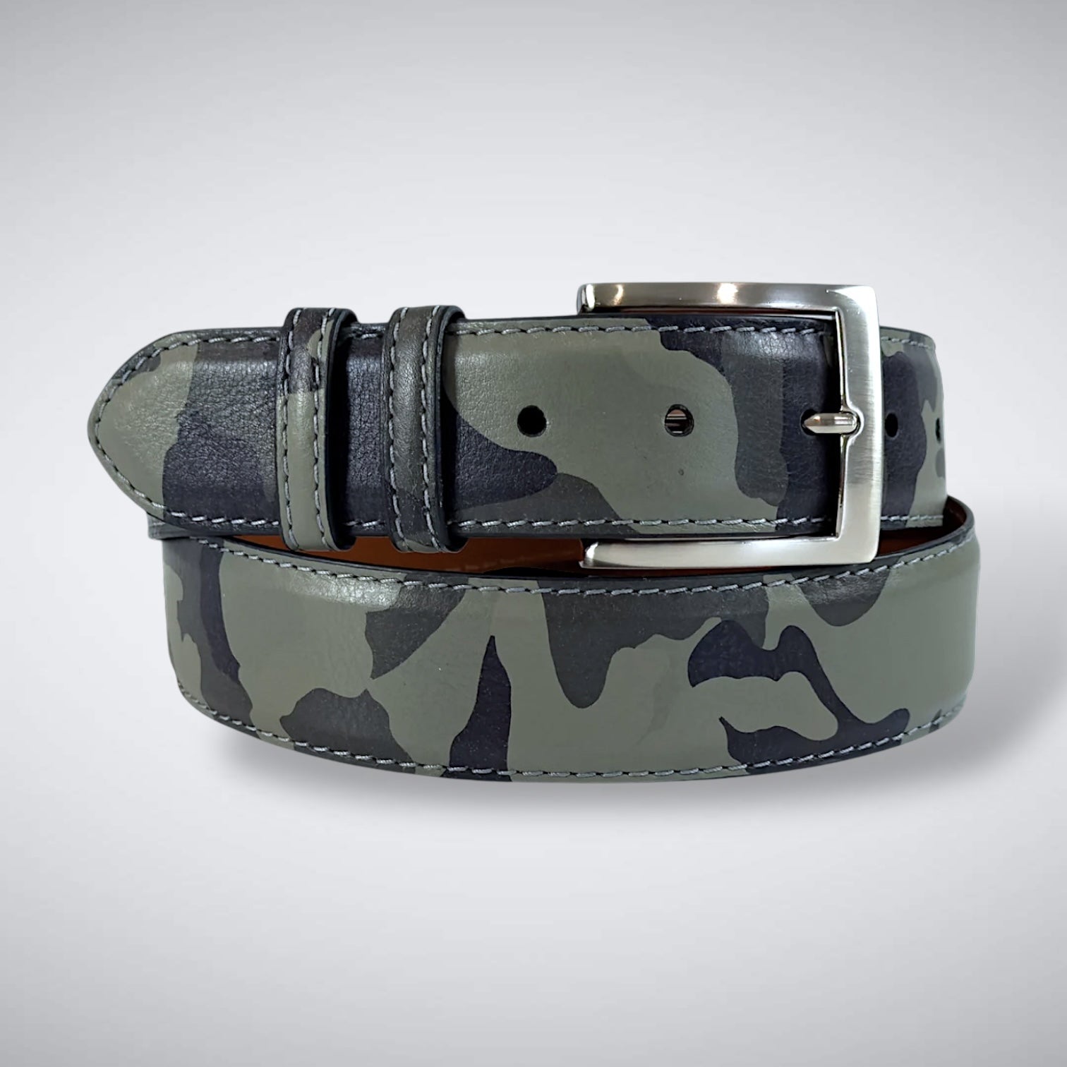 Italian Calf Belt: Grey Camo