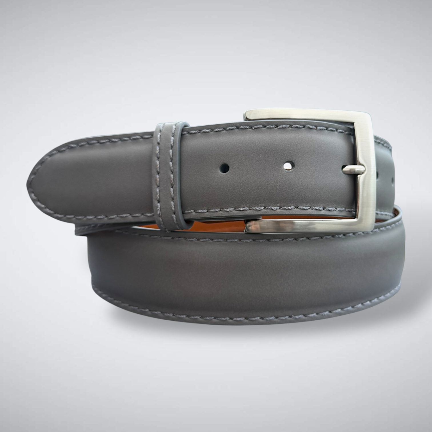 Ready To Ship Italian Calf Belt: Shadowmere (Grey With Grey Stitch 1.5 Width)