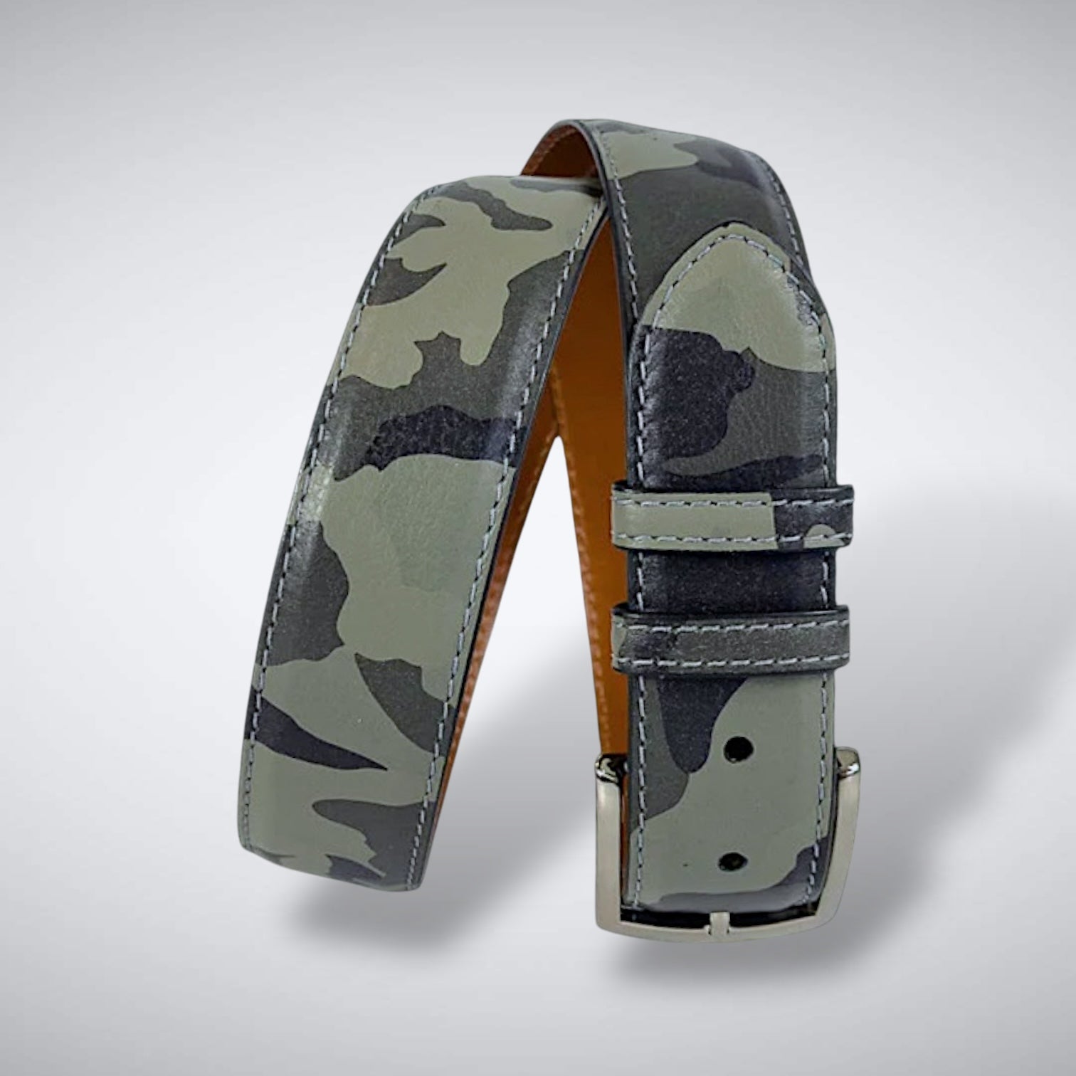 Italian Calf Belt: Grey Camo