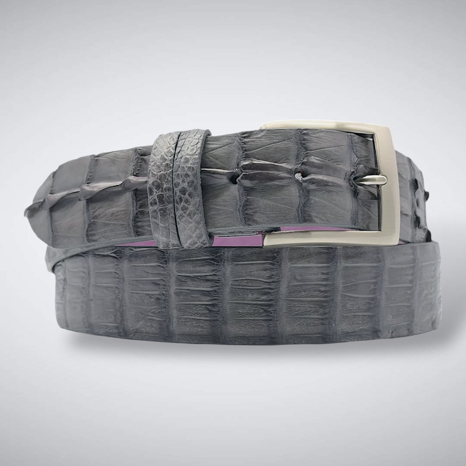 Matte Caiman Hornback with Horn Tips Belt: Grey