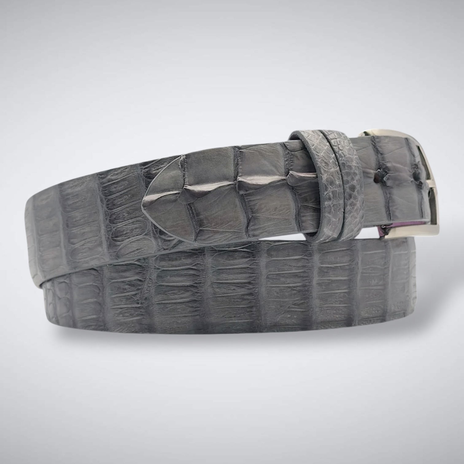 Matte Caiman Hornback with Horn Tips Belt: Grey